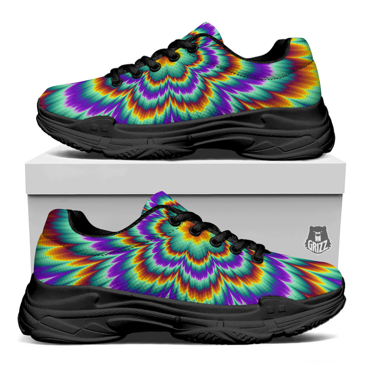 Illusion Optical Explosion Psychedelic Black Chunky Shoes-grizzshop