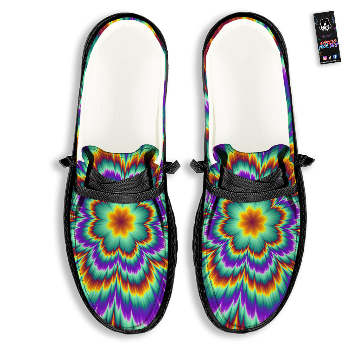 Illusion Optical Explosion Psychedelic Black Loafers-grizzshop