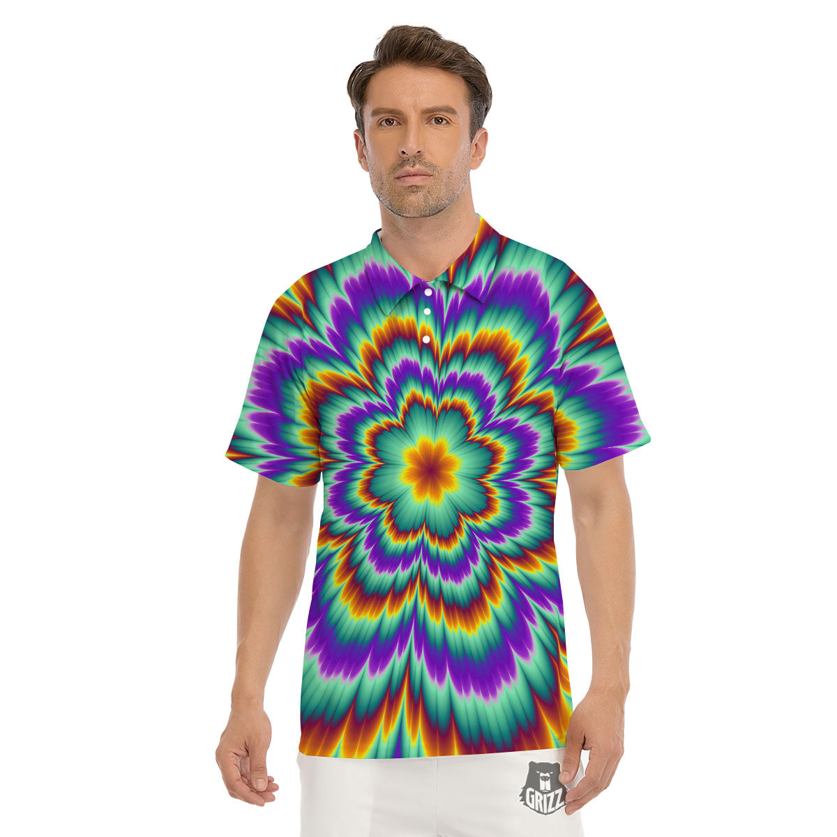 Illusion Optical Explosion Psychedelic Men's Golf Shirts-grizzshop