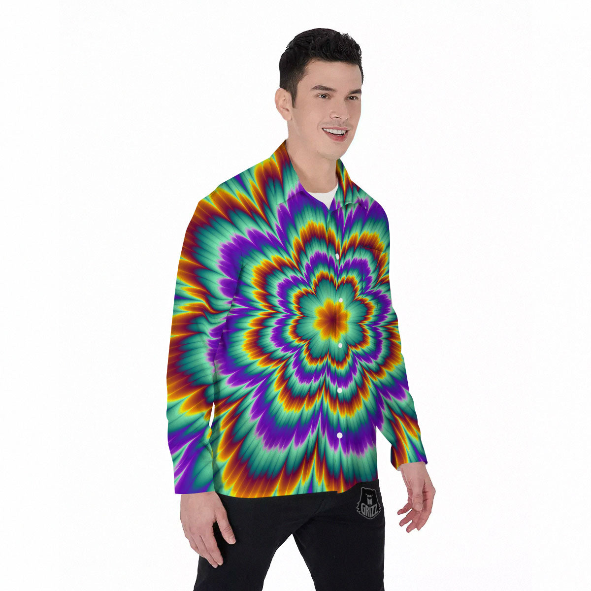 Illusion Optical Explosion Psychedelic Men's Long Sleeve Shirts-grizzshop