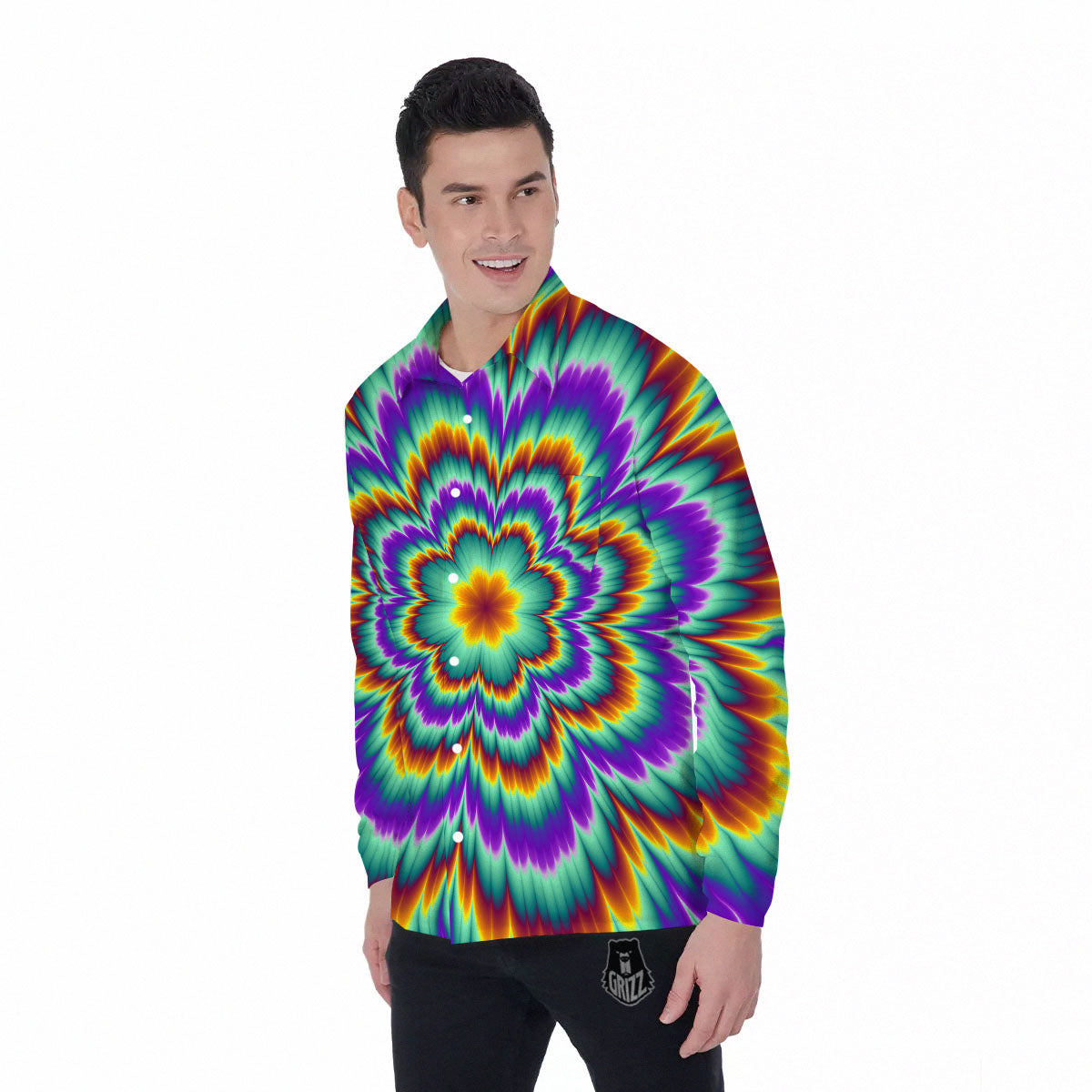 Illusion Optical Explosion Psychedelic Men's Long Sleeve Shirts-grizzshop