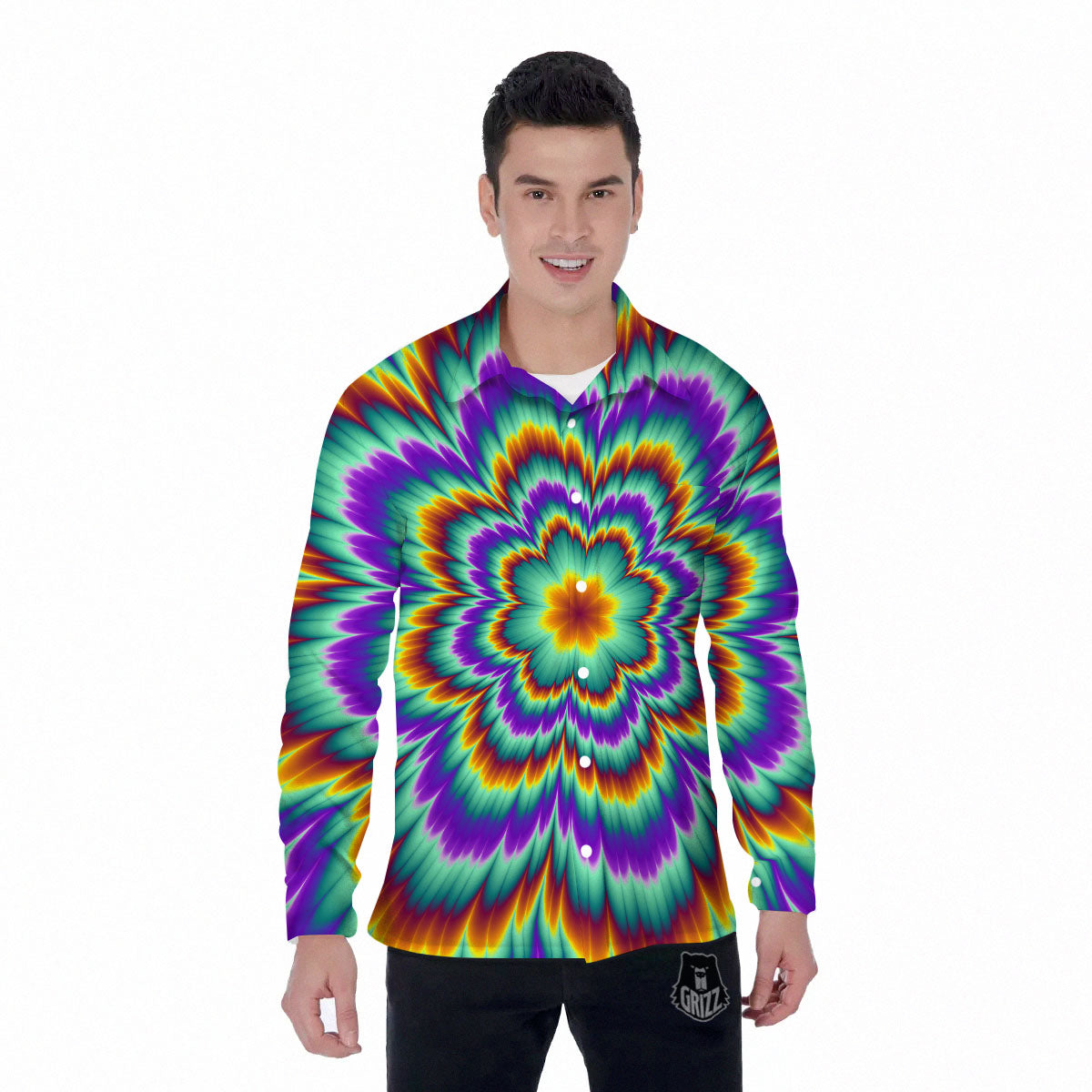 Illusion Optical Explosion Psychedelic Men's Long Sleeve Shirts-grizzshop