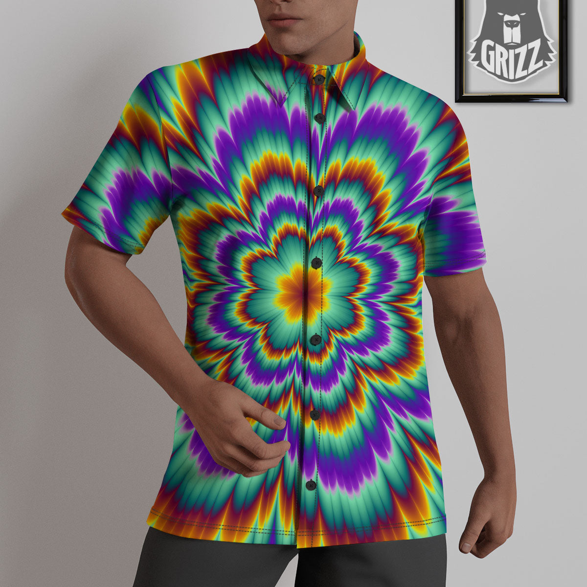 Illusion Optical Explosion Psychedelic Untucked Shirts-grizzshop
