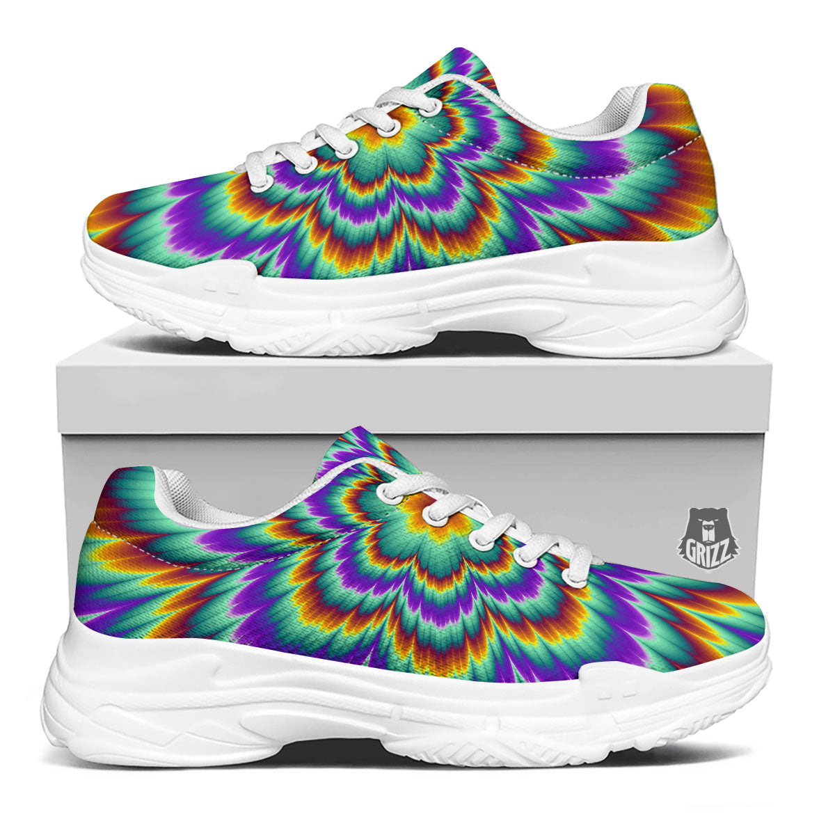 Illusion Optical Explosion Psychedelic White Chunky Shoes-grizzshop