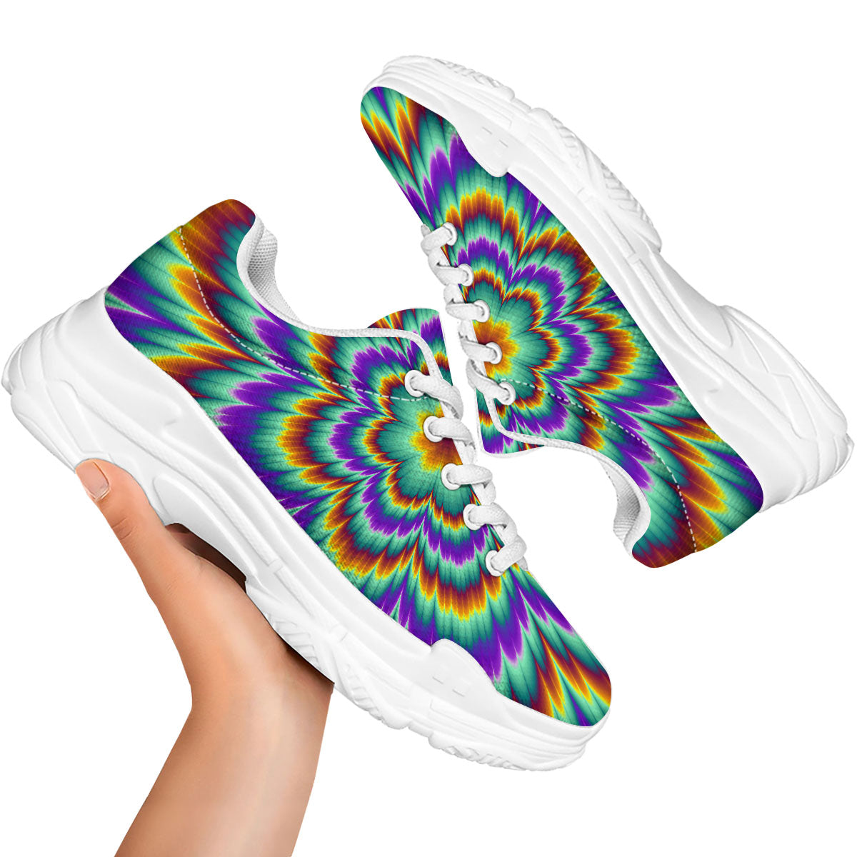 Illusion Optical Explosion Psychedelic White Chunky Shoes-grizzshop