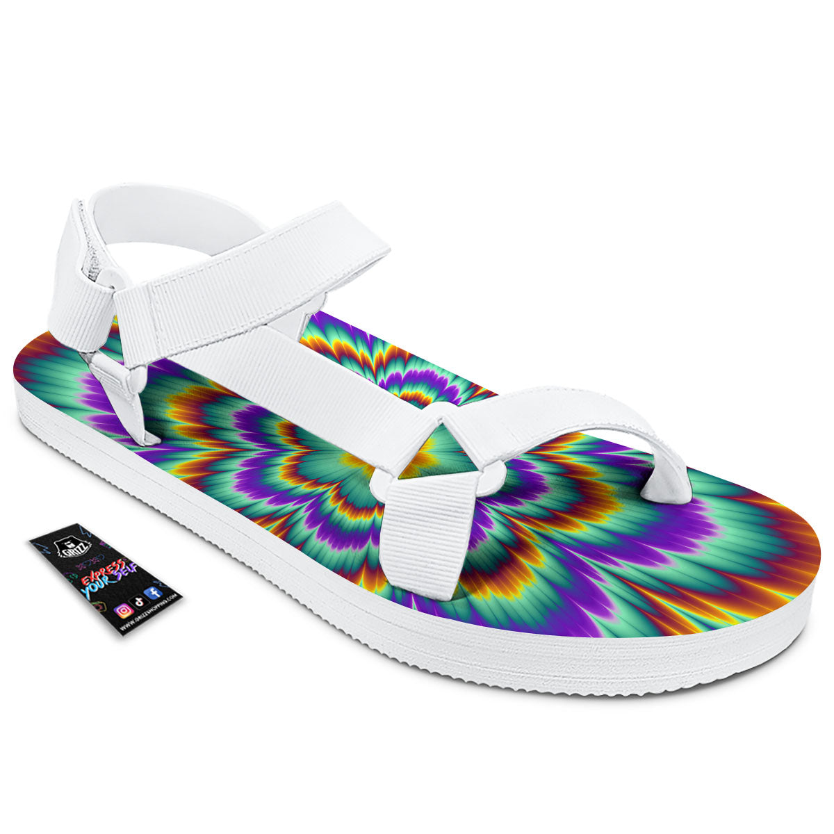 Illusion Optical Explosion Psychedelic White Open Toe Sandals-grizzshop