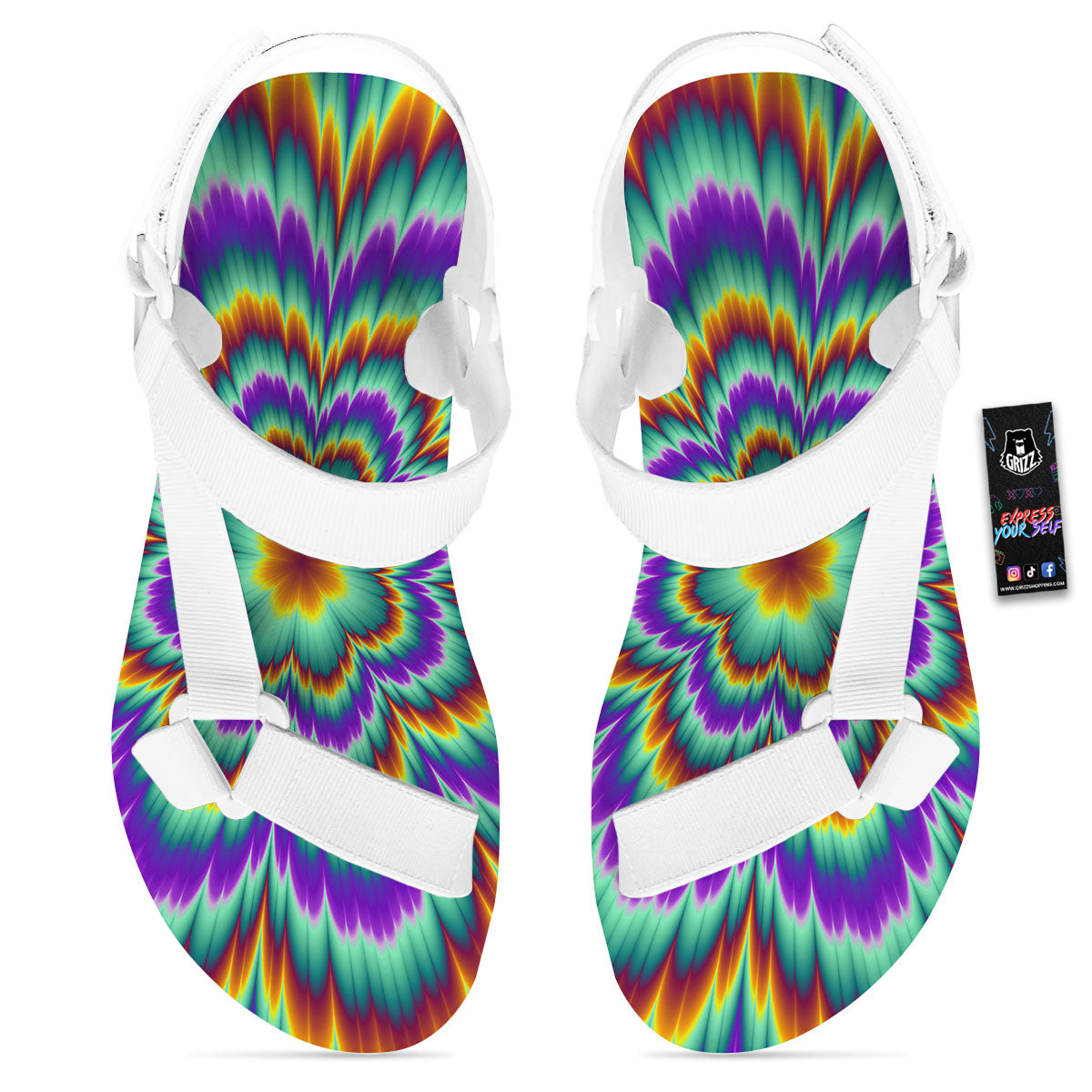 Illusion Optical Explosion Psychedelic White Open Toe Sandals-grizzshop