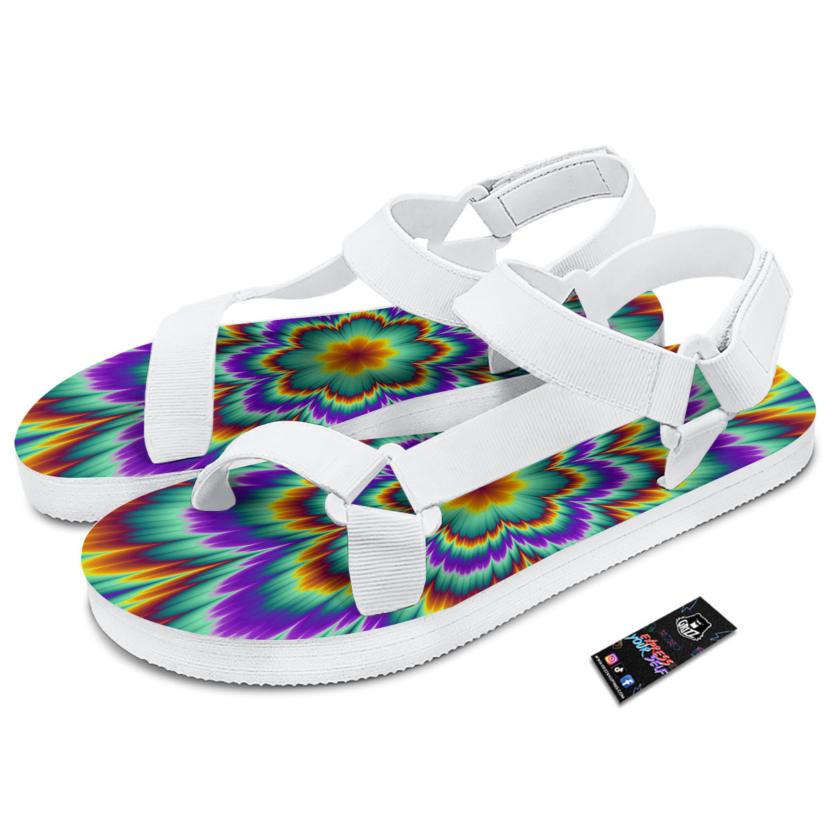 Illusion Optical Explosion Psychedelic White Open Toe Sandals-grizzshop