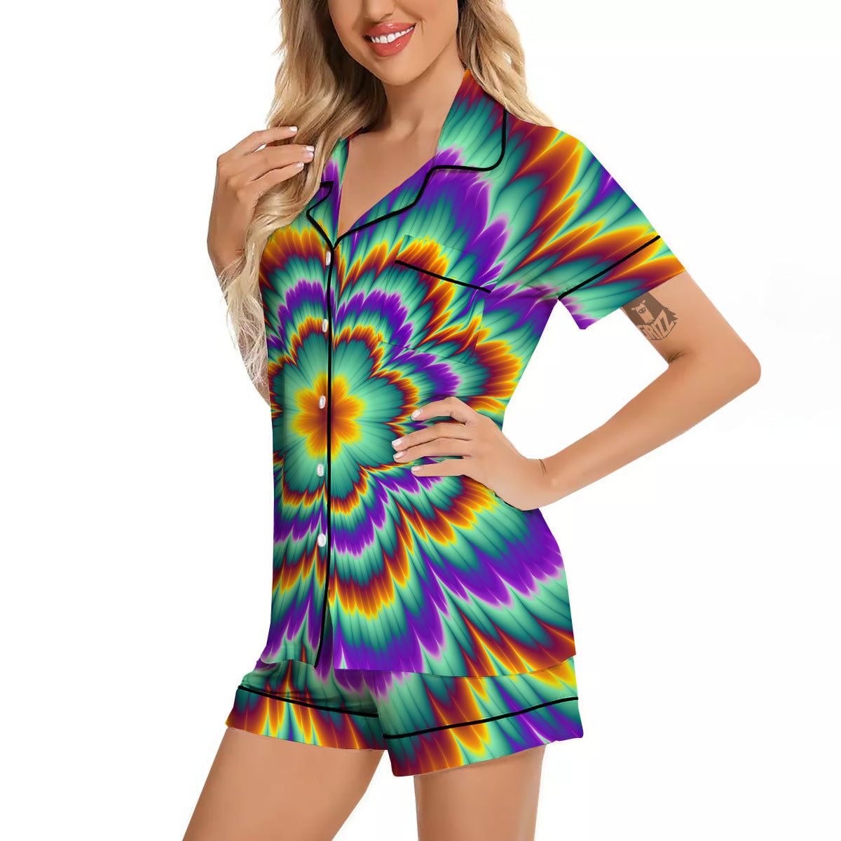 Illusion Optical Explosion Psychedelic Women Silk Pajamas-grizzshop