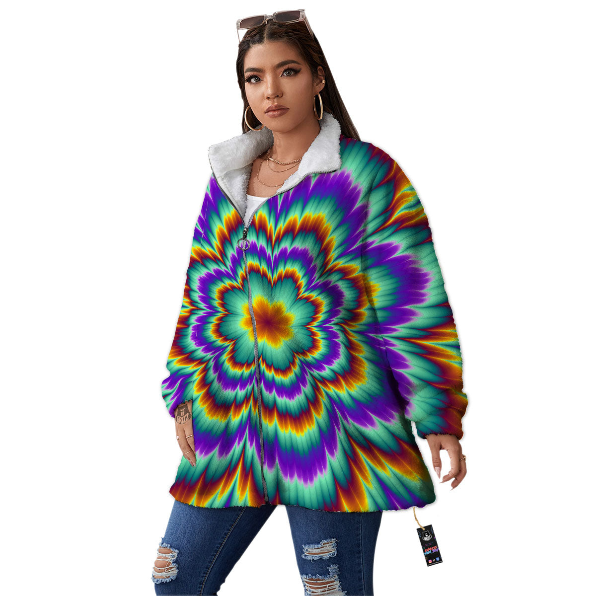 Illusion Optical Explosion Psychedelic Women's Sherpa Jacket-grizzshop