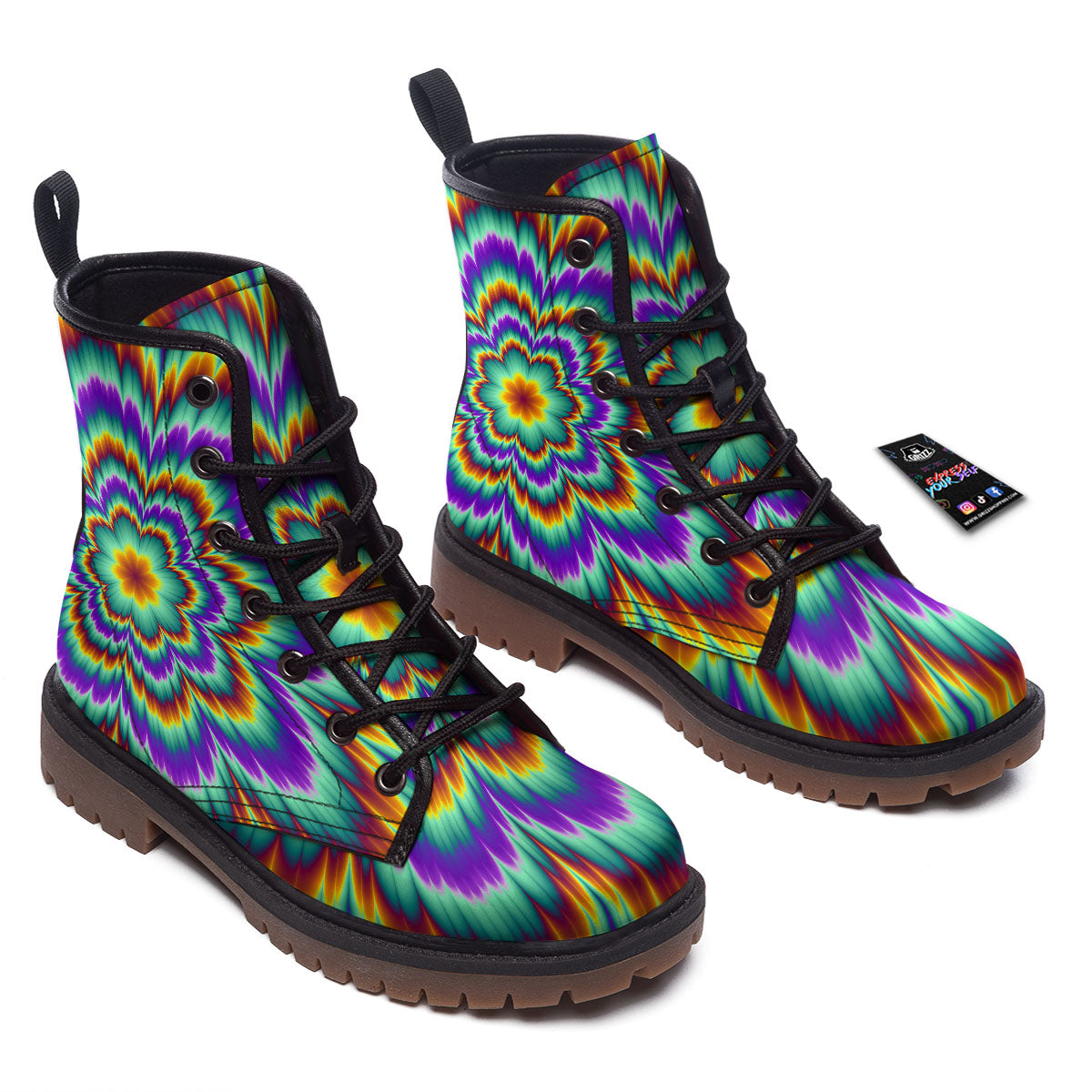 Illusion Optical Explosion Psychedelic Work Boots-grizzshop