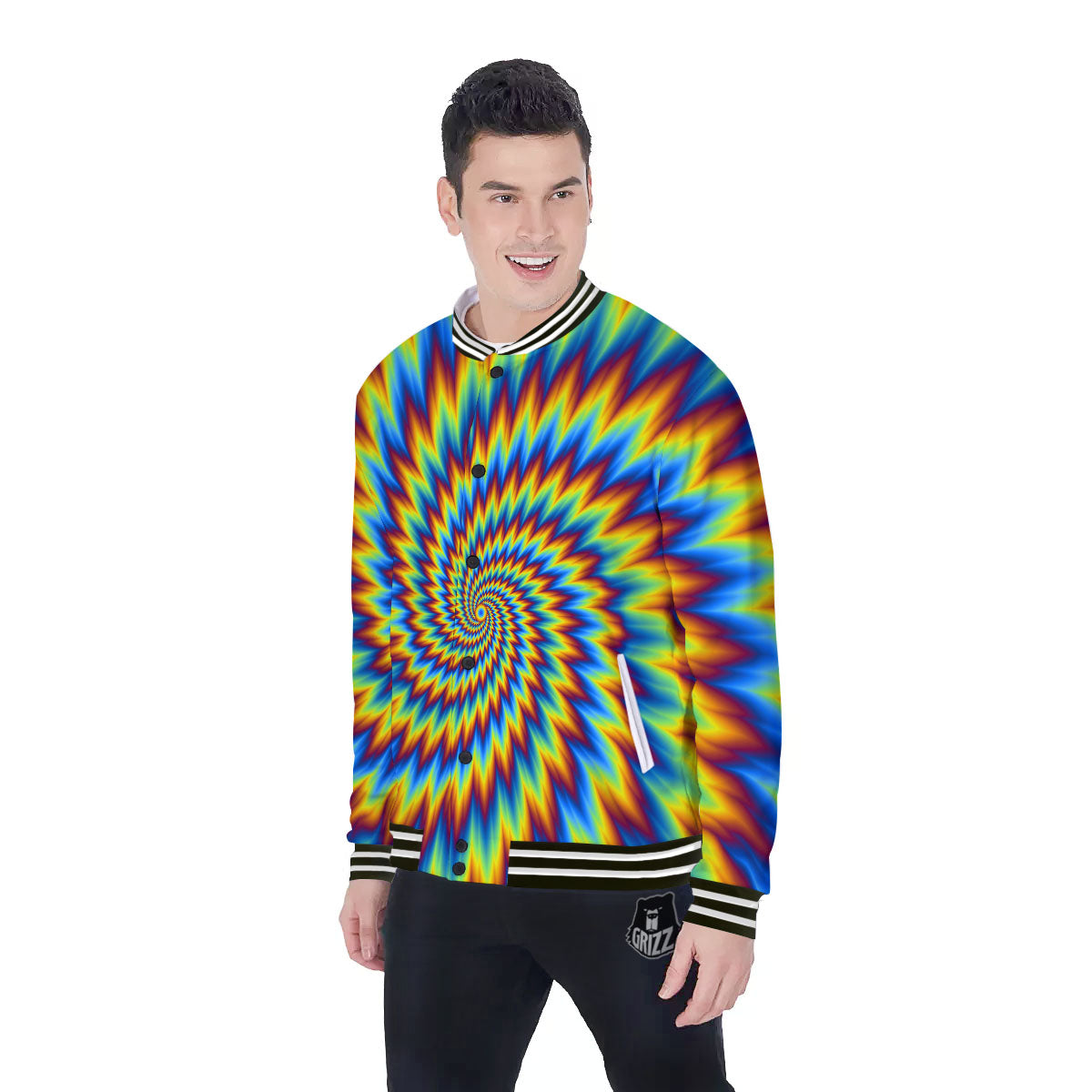Illusion Optical Psychedelic Expansion Baseball Jacket-grizzshop
