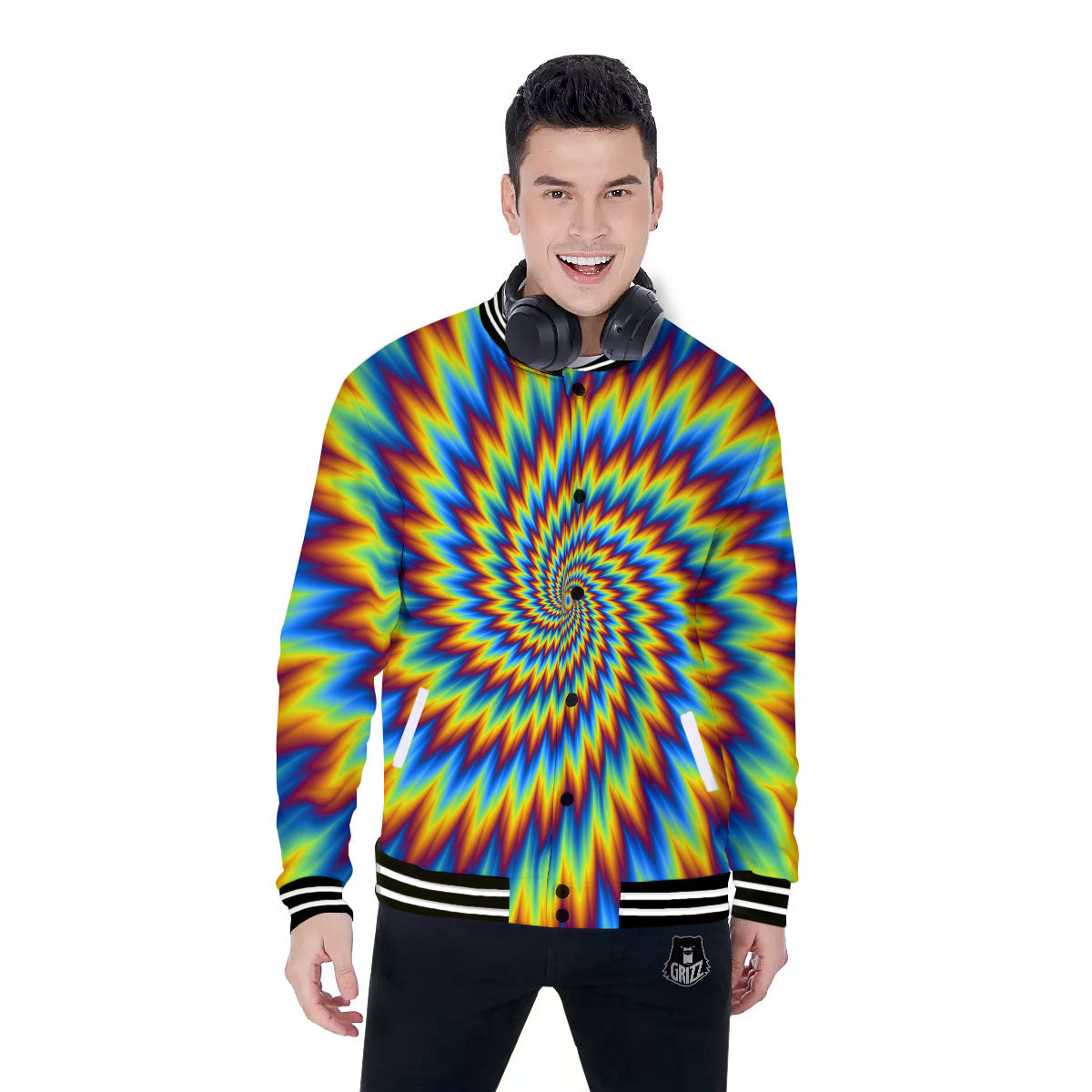 Illusion Optical Psychedelic Expansion Baseball Jacket-grizzshop