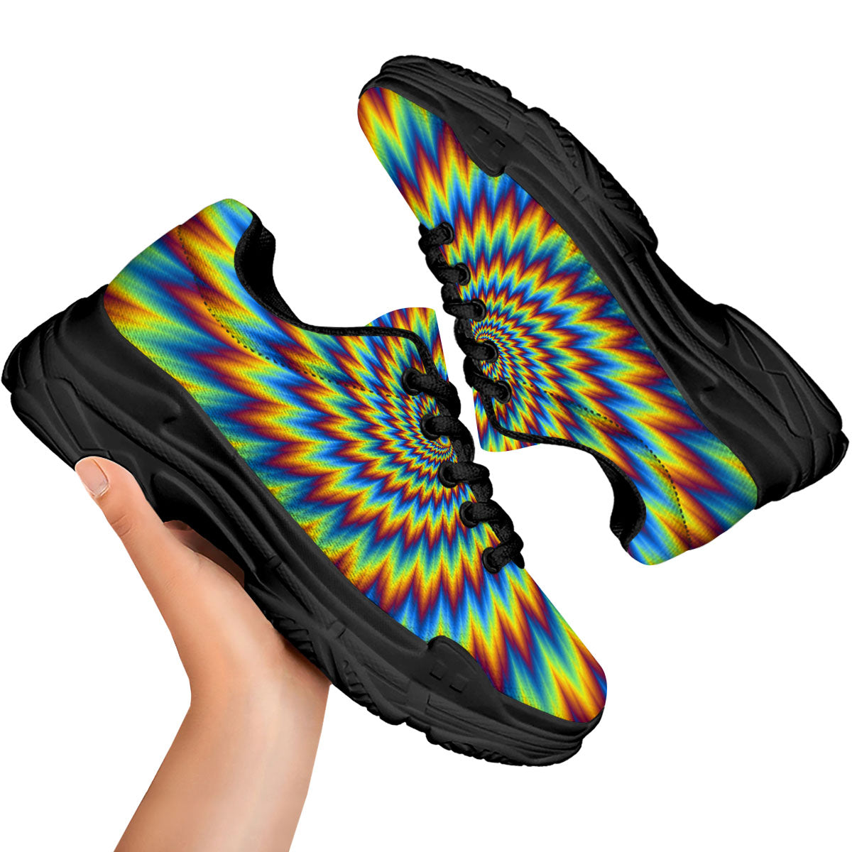 Illusion Optical Psychedelic Expansion Black Chunky Shoes-grizzshop