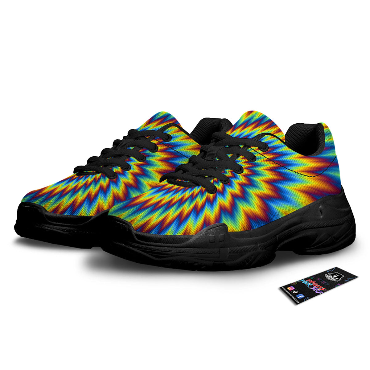Illusion Optical Psychedelic Expansion Black Chunky Shoes-grizzshop