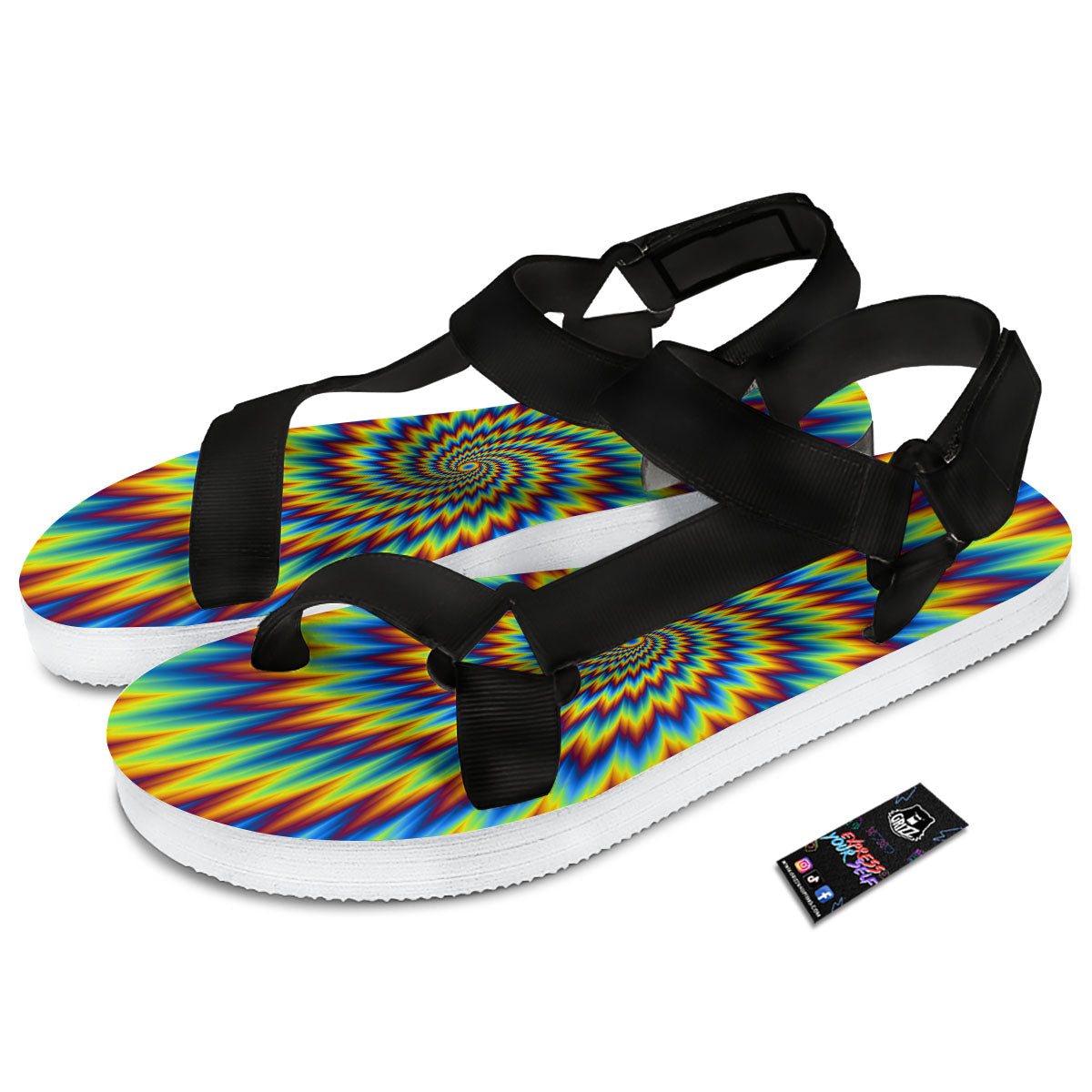 Illusion Optical Psychedelic Expansion Black Open Toe Sandals-grizzshop