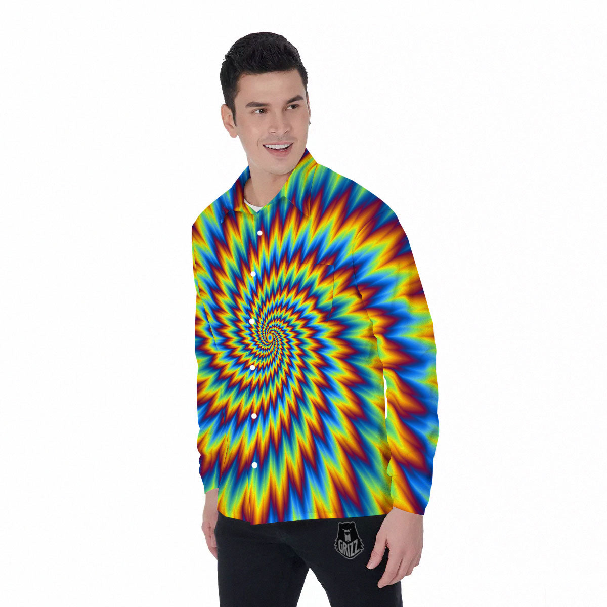 Illusion Optical Psychedelic Expansion Men's Long Sleeve Shirts-grizzshop