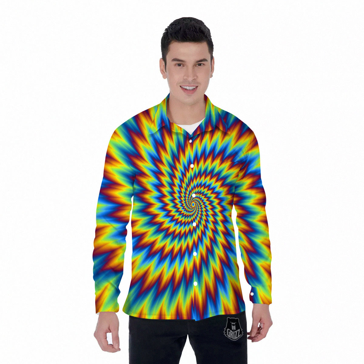 Illusion Optical Psychedelic Expansion Men's Long Sleeve Shirts-grizzshop