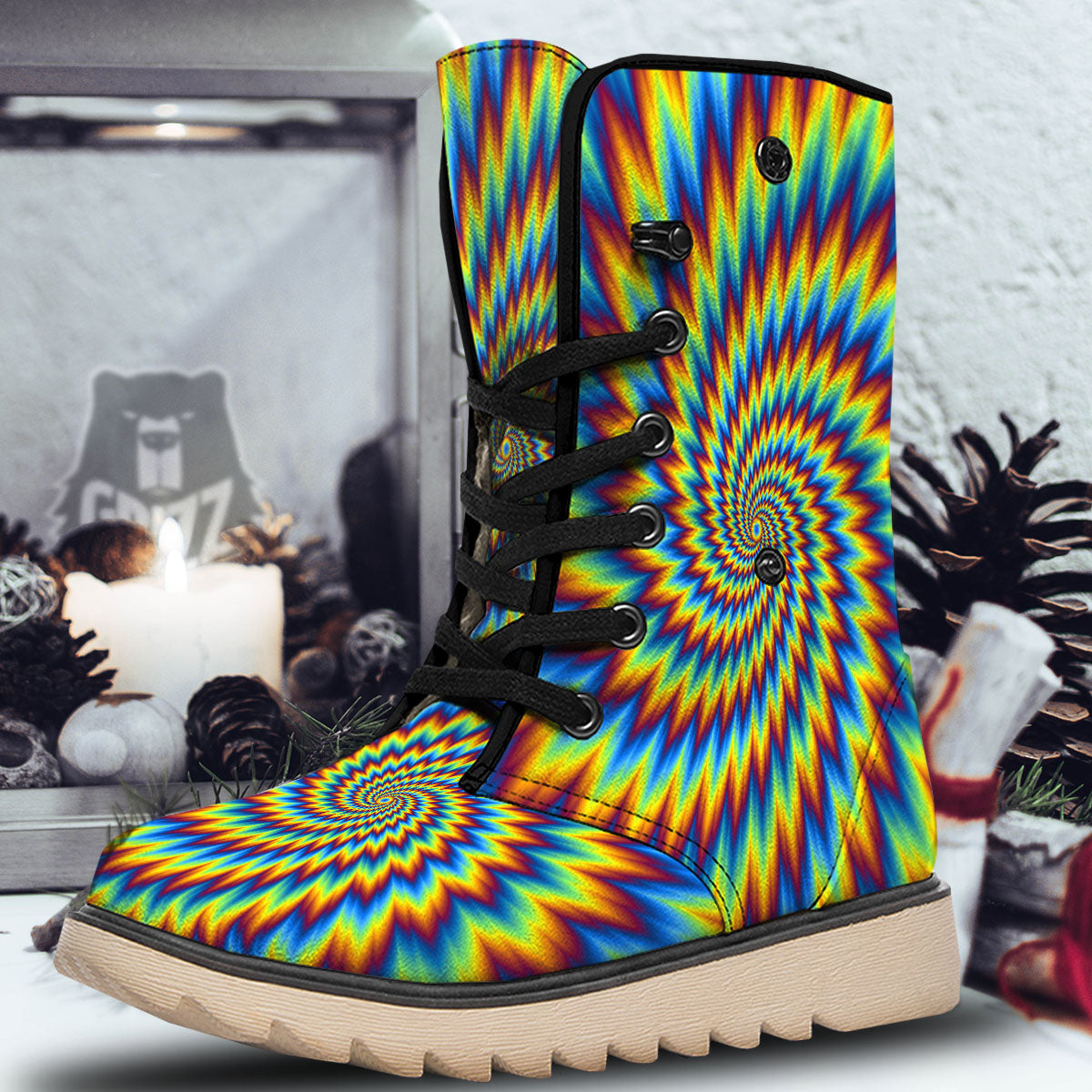 Illusion Optical Psychedelic Expansion Snow Boots-grizzshop