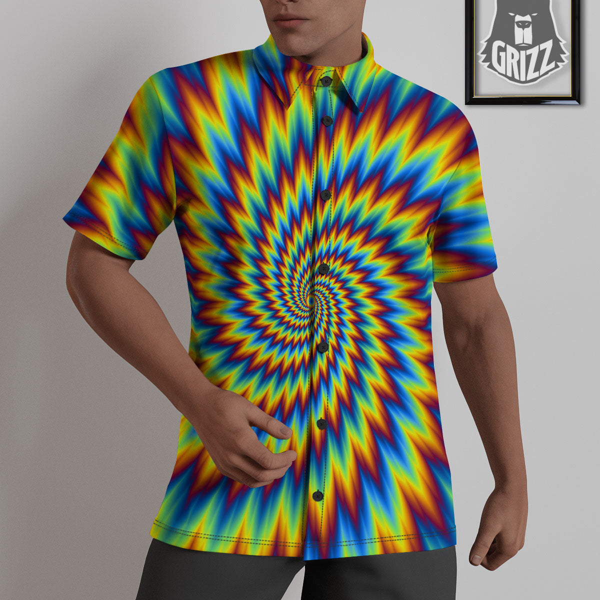 Illusion Optical Psychedelic Expansion Untucked Shirts-grizzshop
