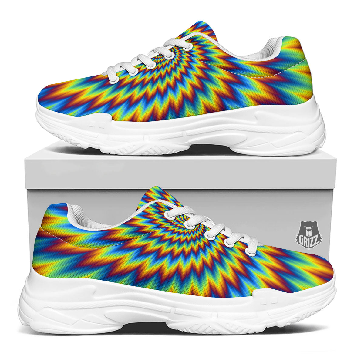Illusion Optical Psychedelic Expansion White Chunky Shoes-grizzshop