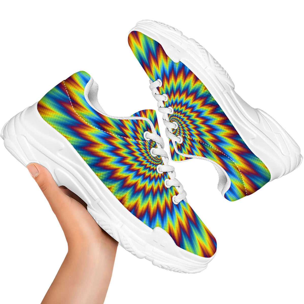 Illusion Optical Psychedelic Expansion White Chunky Shoes-grizzshop