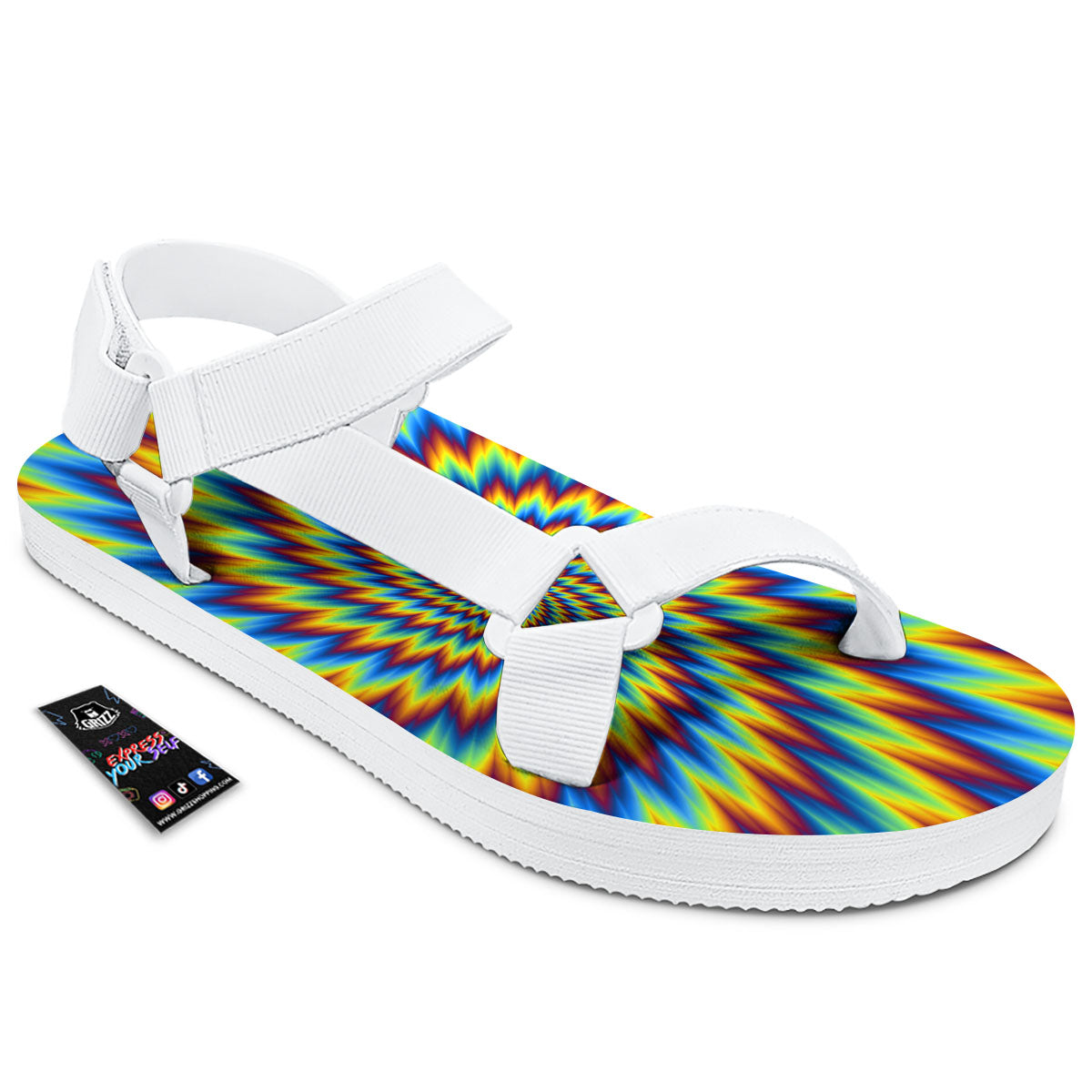 Illusion Optical Psychedelic Expansion White Open Toe Sandals-grizzshop