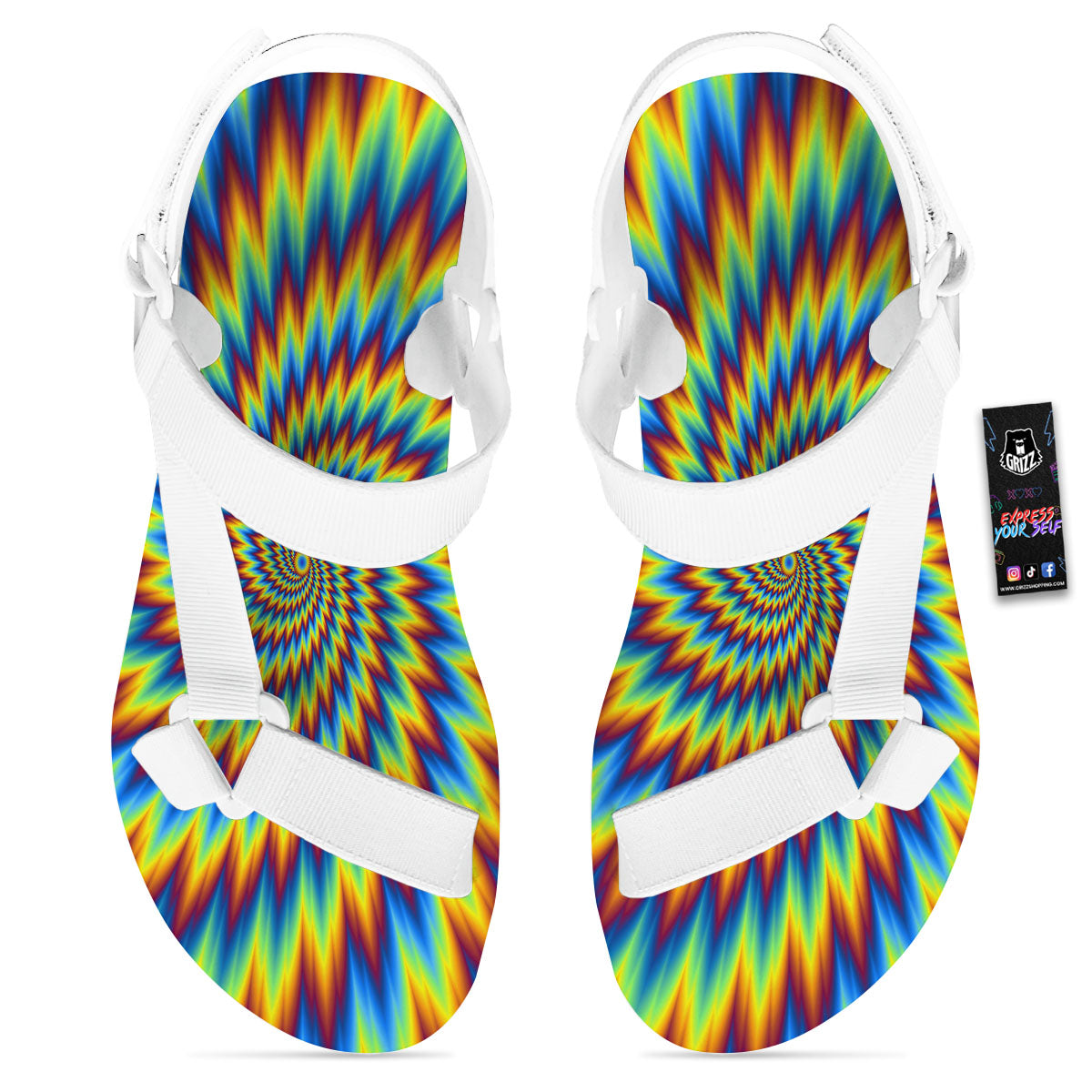 Illusion Optical Psychedelic Expansion White Open Toe Sandals-grizzshop