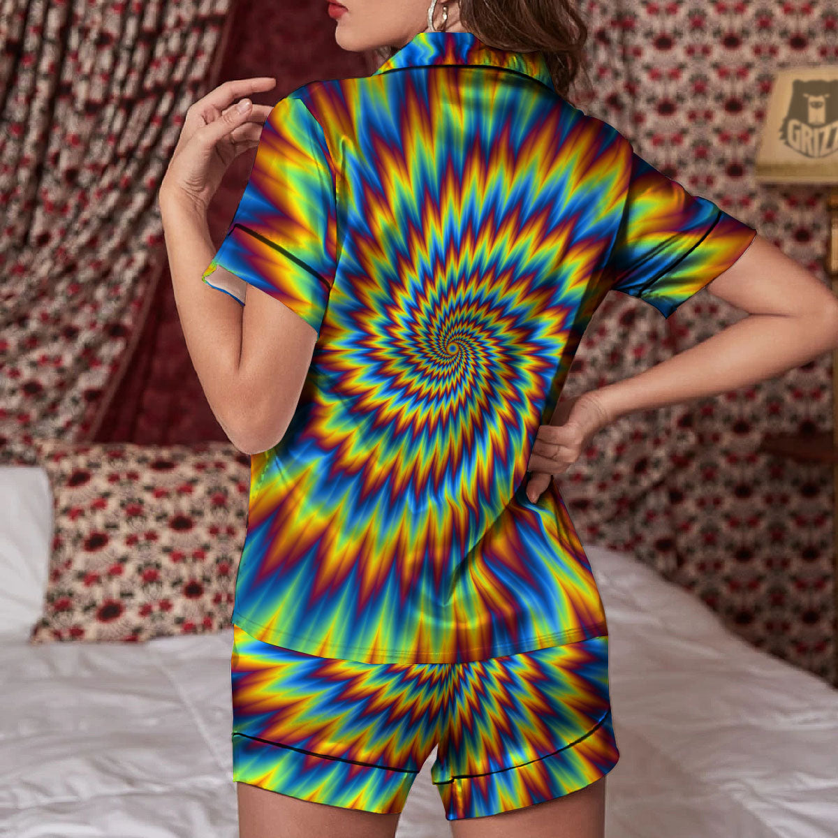 Illusion Optical Psychedelic Expansion Women Silk Pajamas-grizzshop
