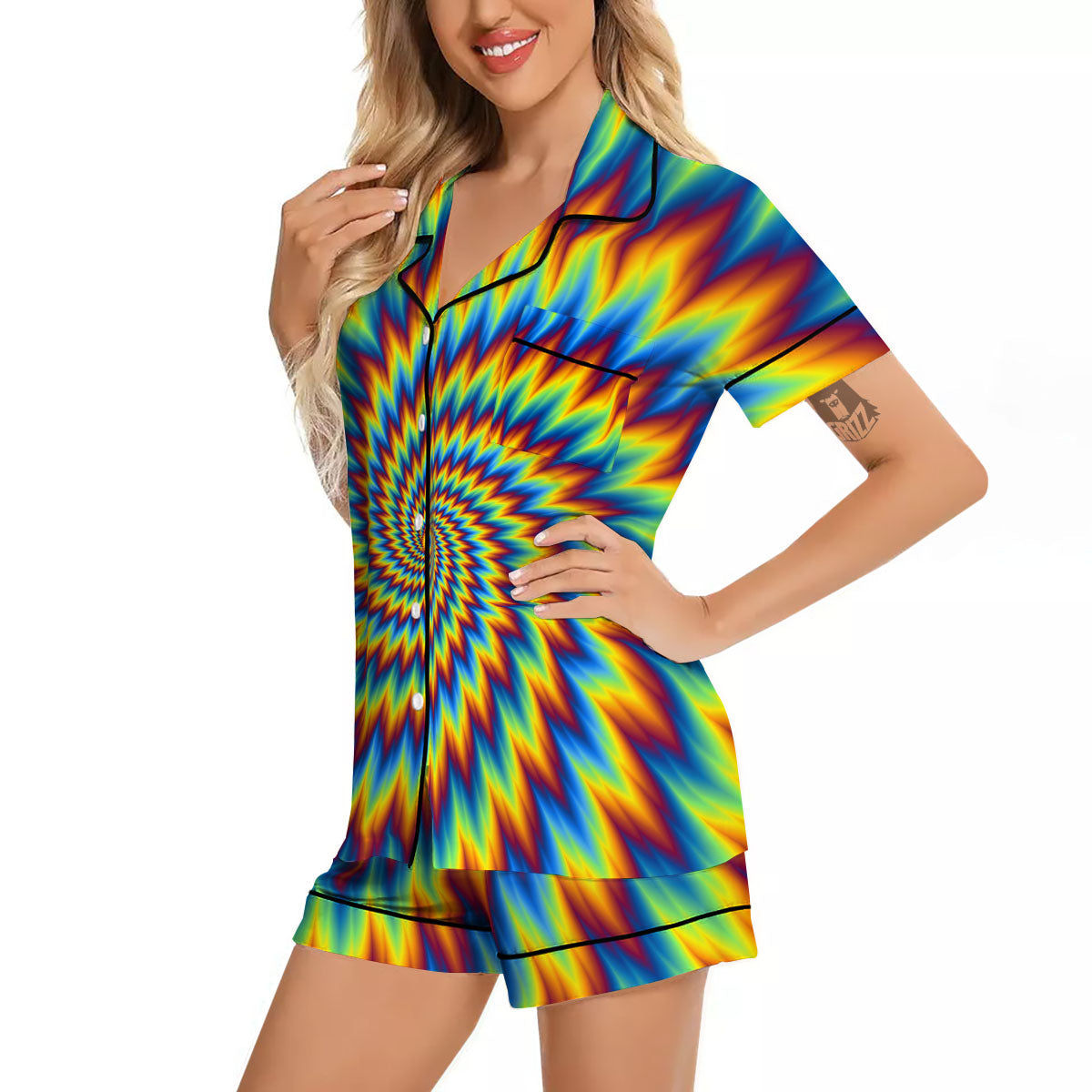 Illusion Optical Psychedelic Expansion Women Silk Pajamas-grizzshop