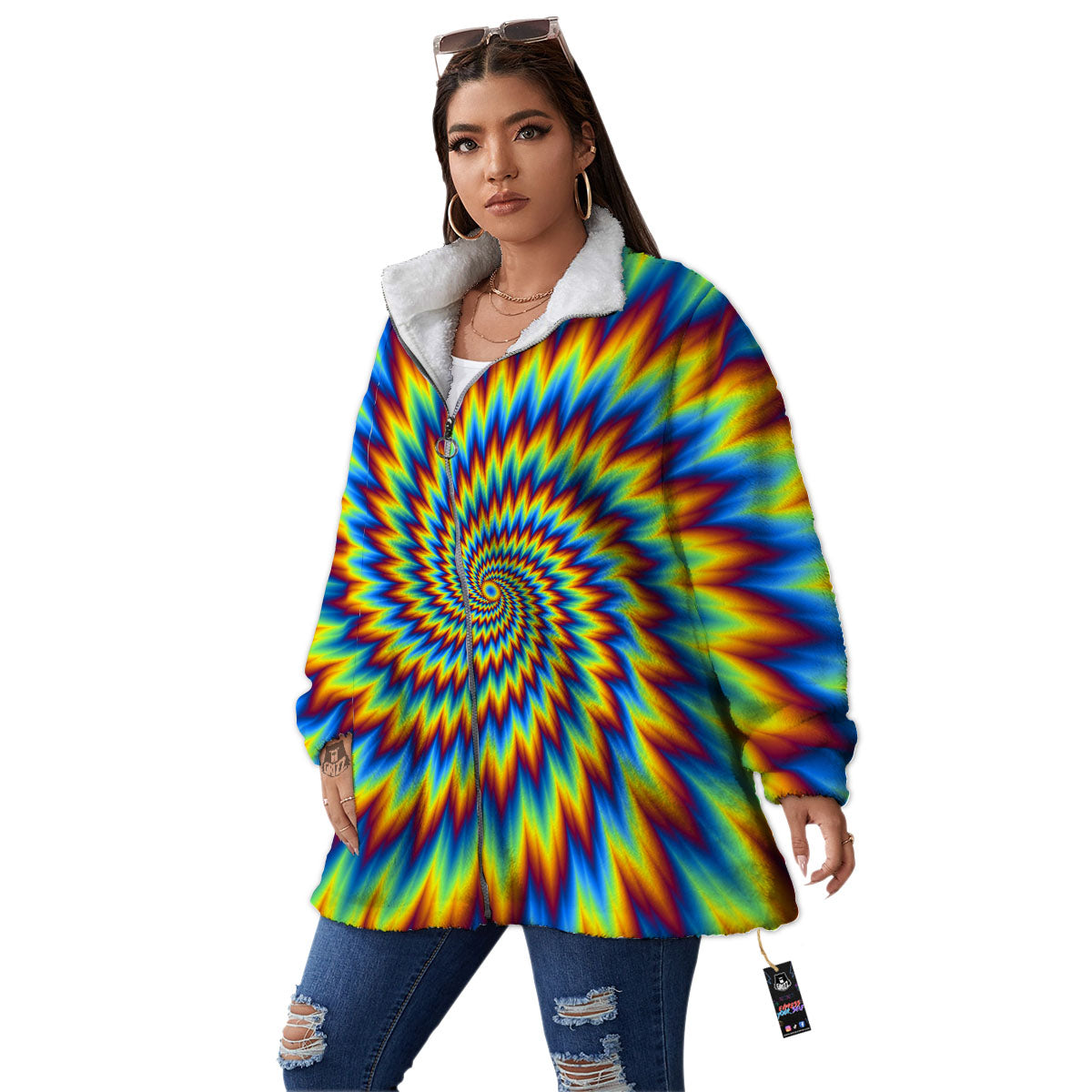 Illusion Optical Psychedelic Expansion Women's Sherpa Jacket-grizzshop