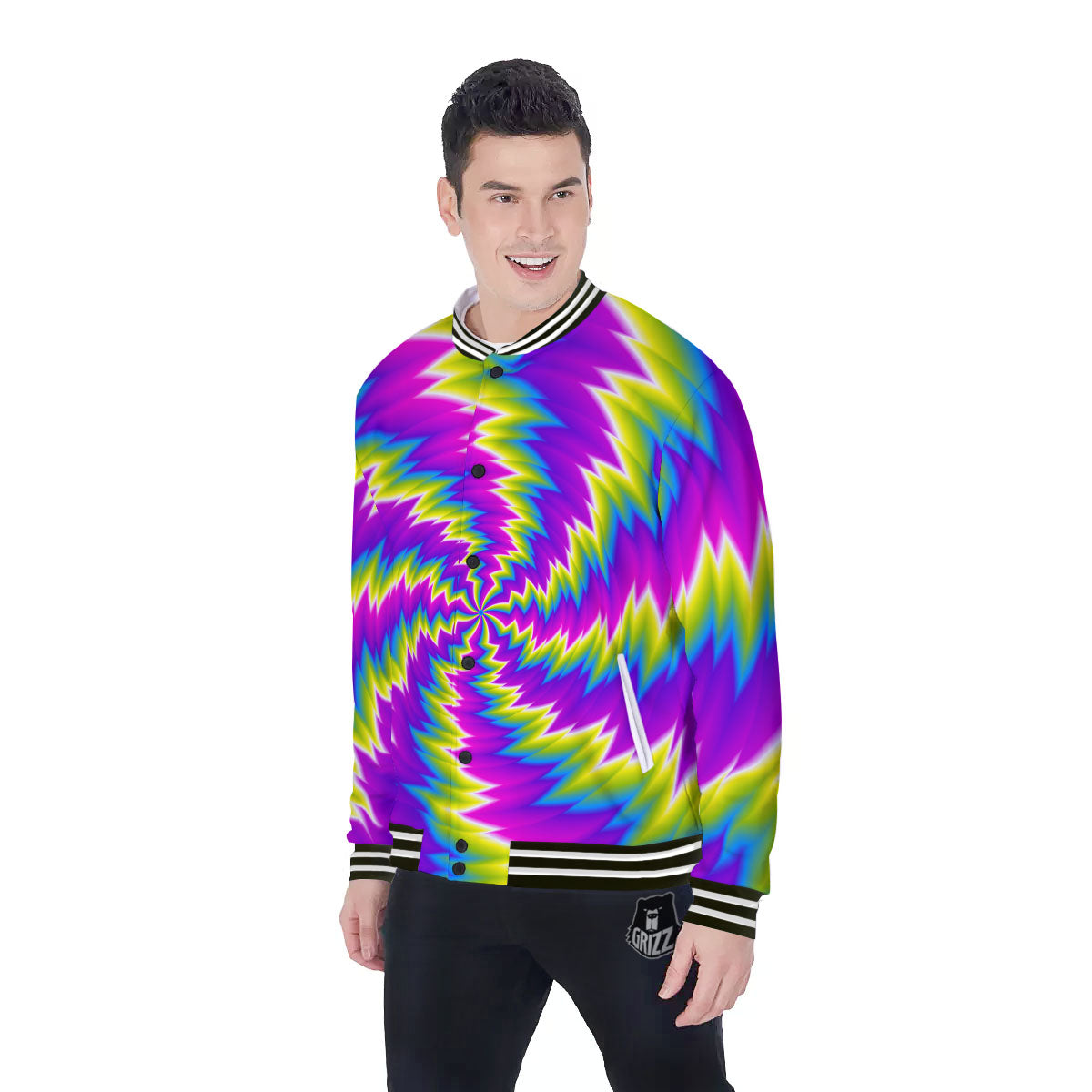 Illusion Optical Psychedelic Radiant Baseball Jacket-grizzshop