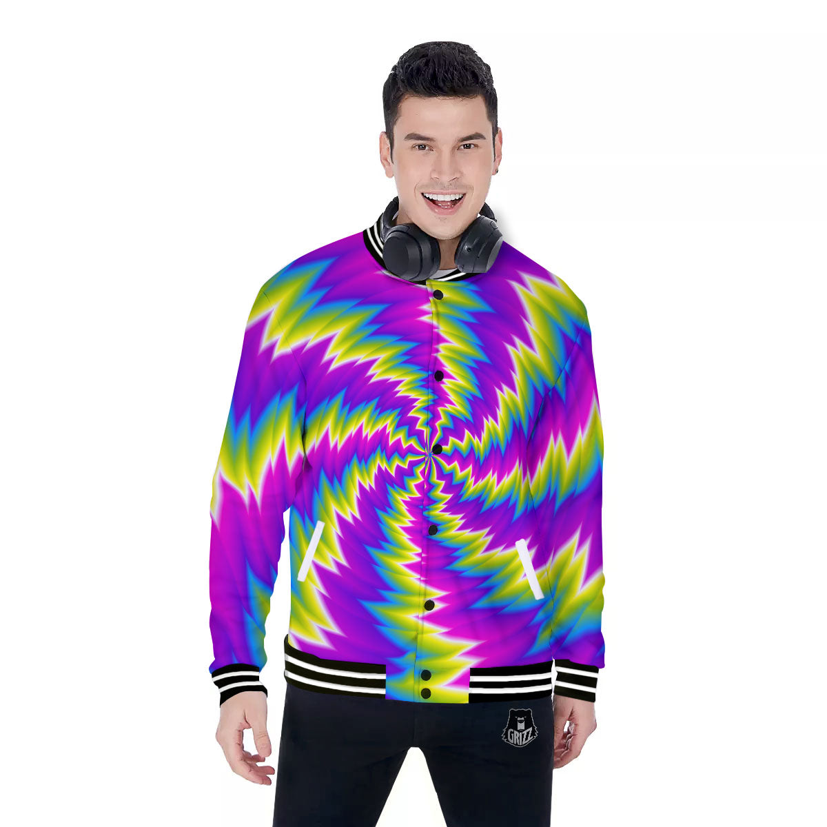 Illusion Optical Psychedelic Radiant Baseball Jacket-grizzshop