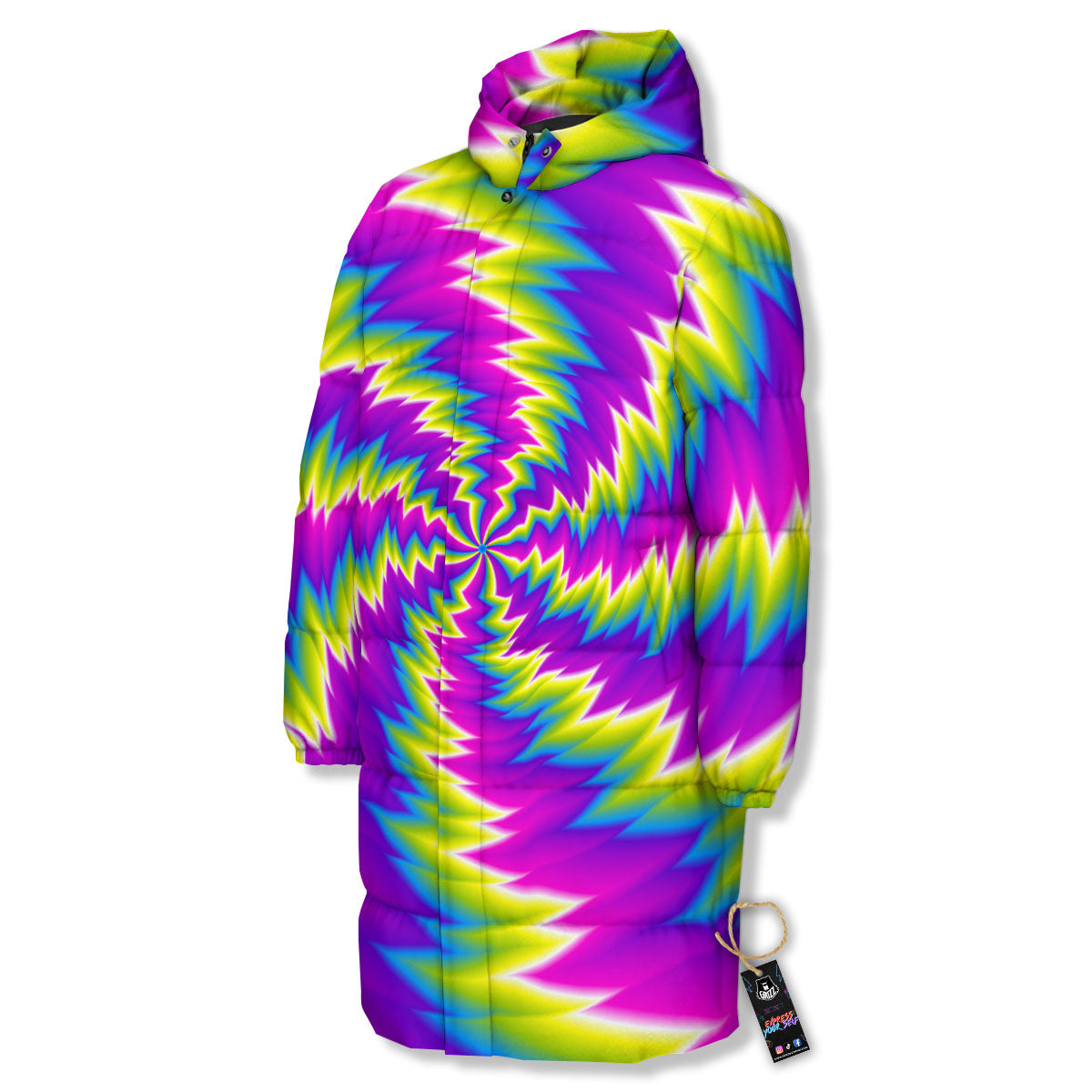 Illusion Optical Psychedelic Radiant Long Down Jacket-grizzshop