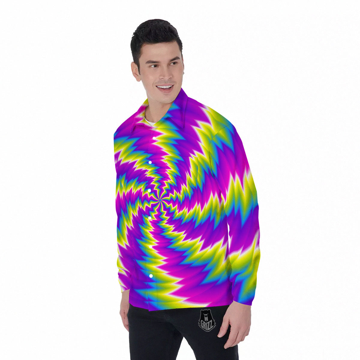 Illusion Optical Psychedelic Radiant Men's Long Sleeve Shirts-grizzshop
