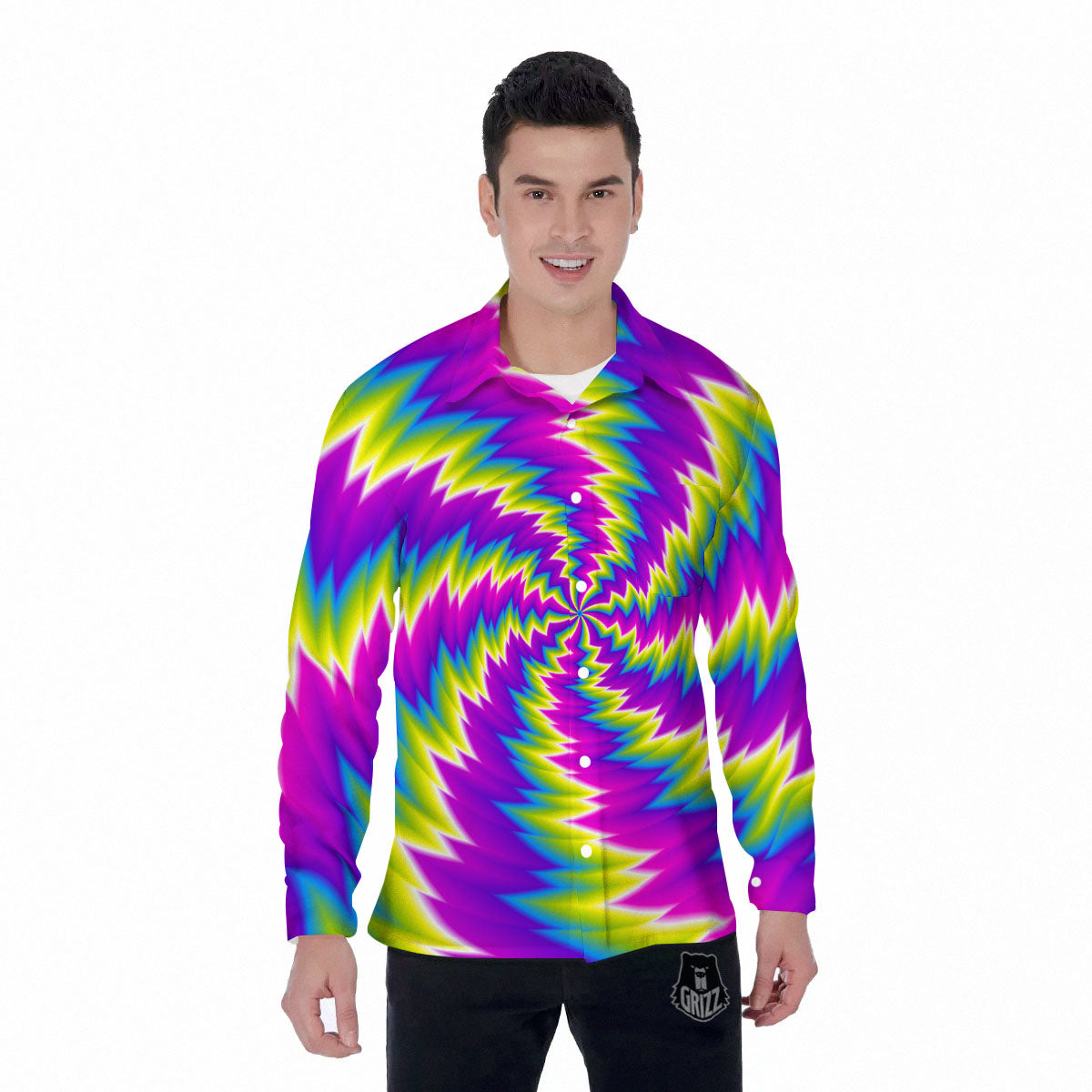Illusion Optical Psychedelic Radiant Men's Long Sleeve Shirts-grizzshop