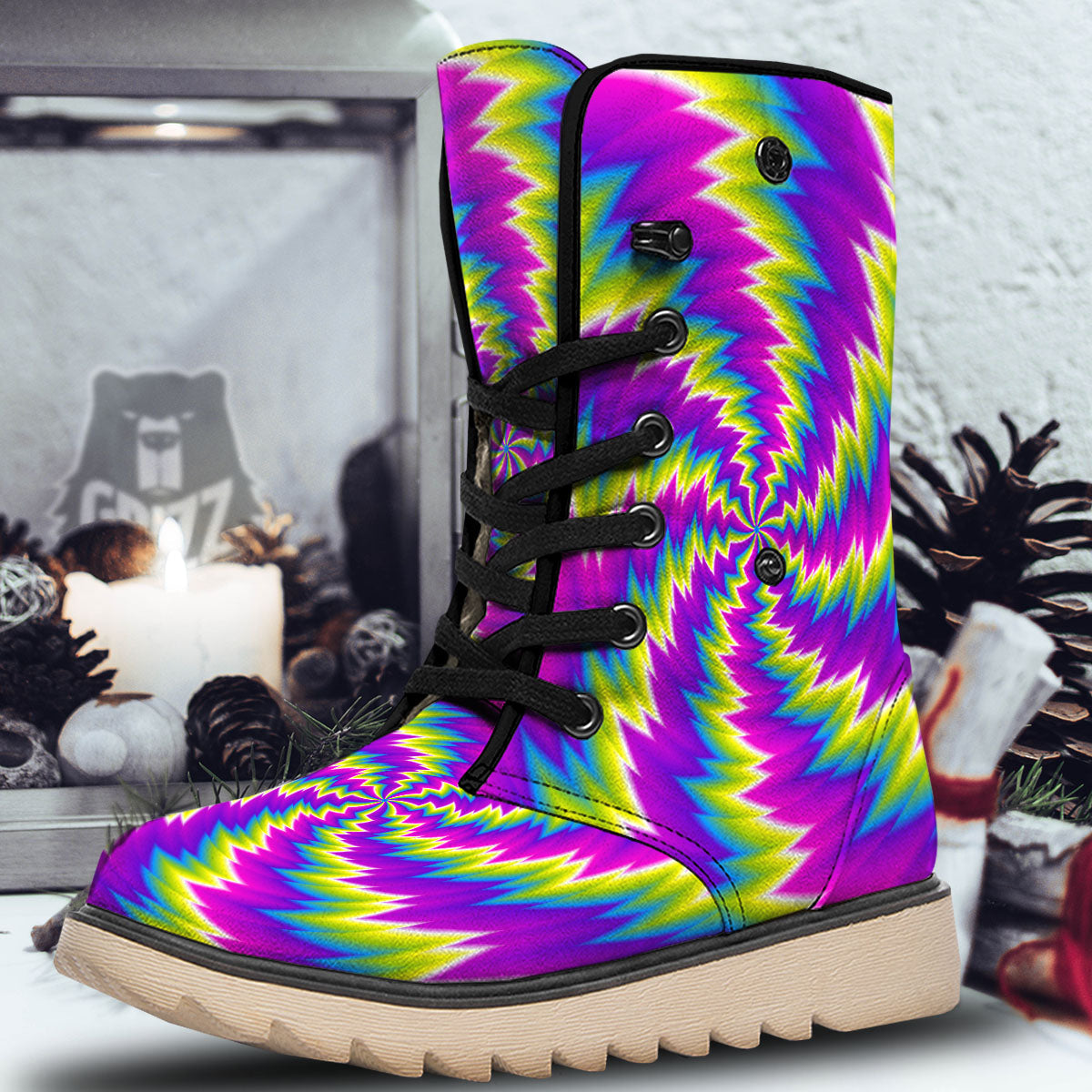 Illusion Optical Psychedelic Radiant Snow Boots-grizzshop