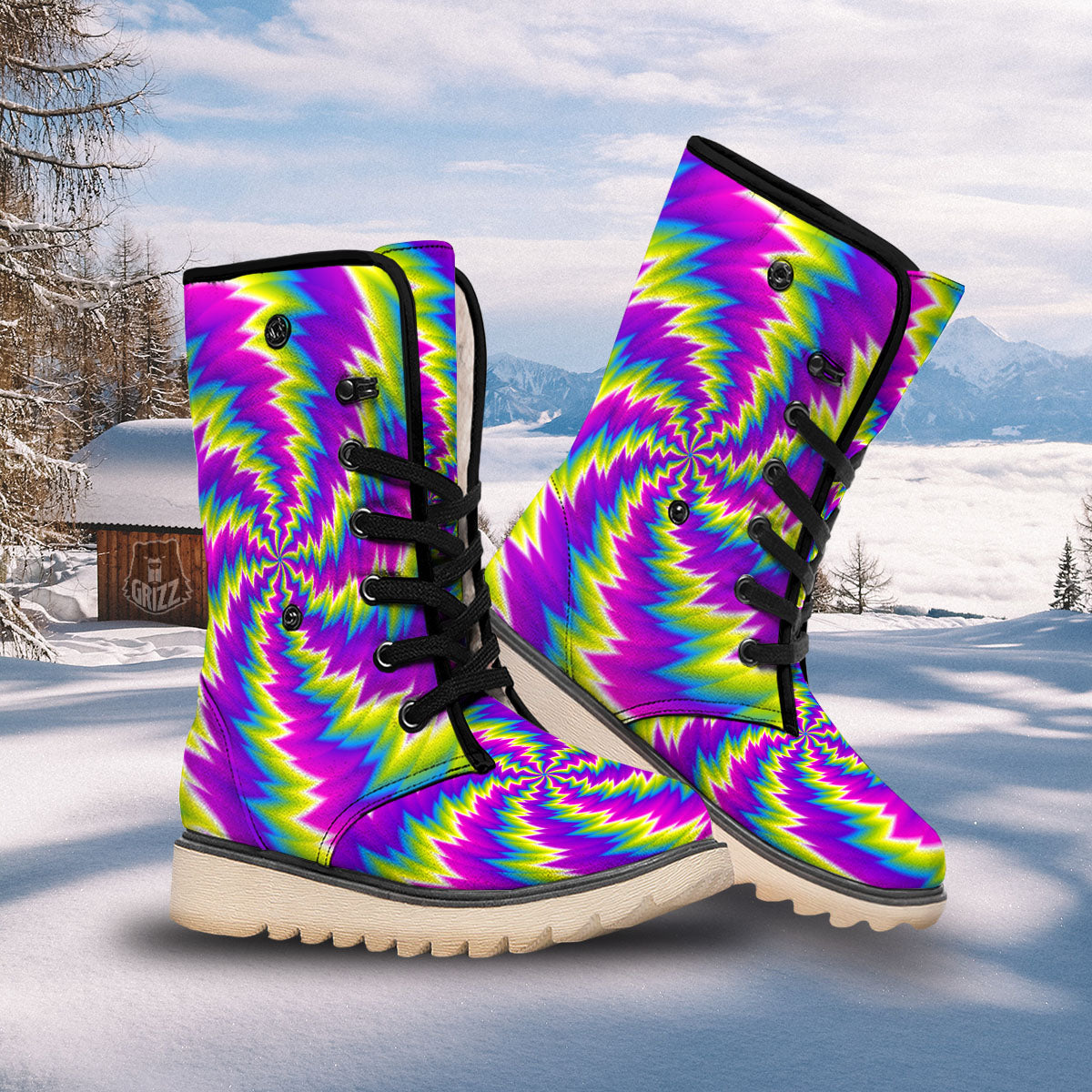 Illusion Optical Psychedelic Radiant Snow Boots-grizzshop