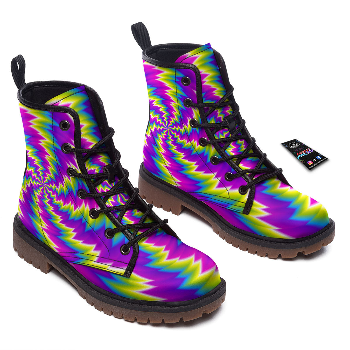 Illusion Optical Psychedelic Radiant Work Boots-grizzshop