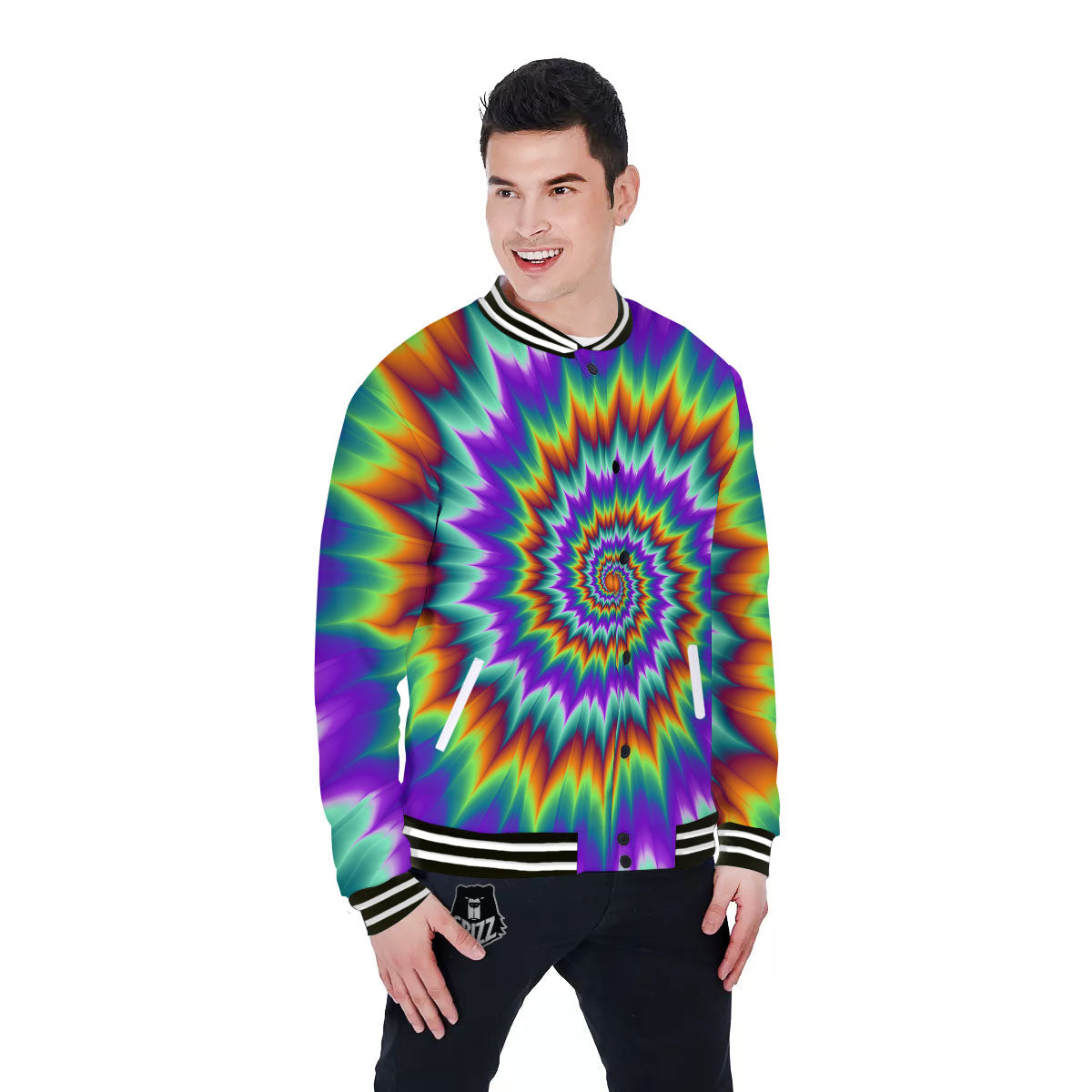 Illusion Optical Psychedelic Spiral Baseball Jacket-grizzshop
