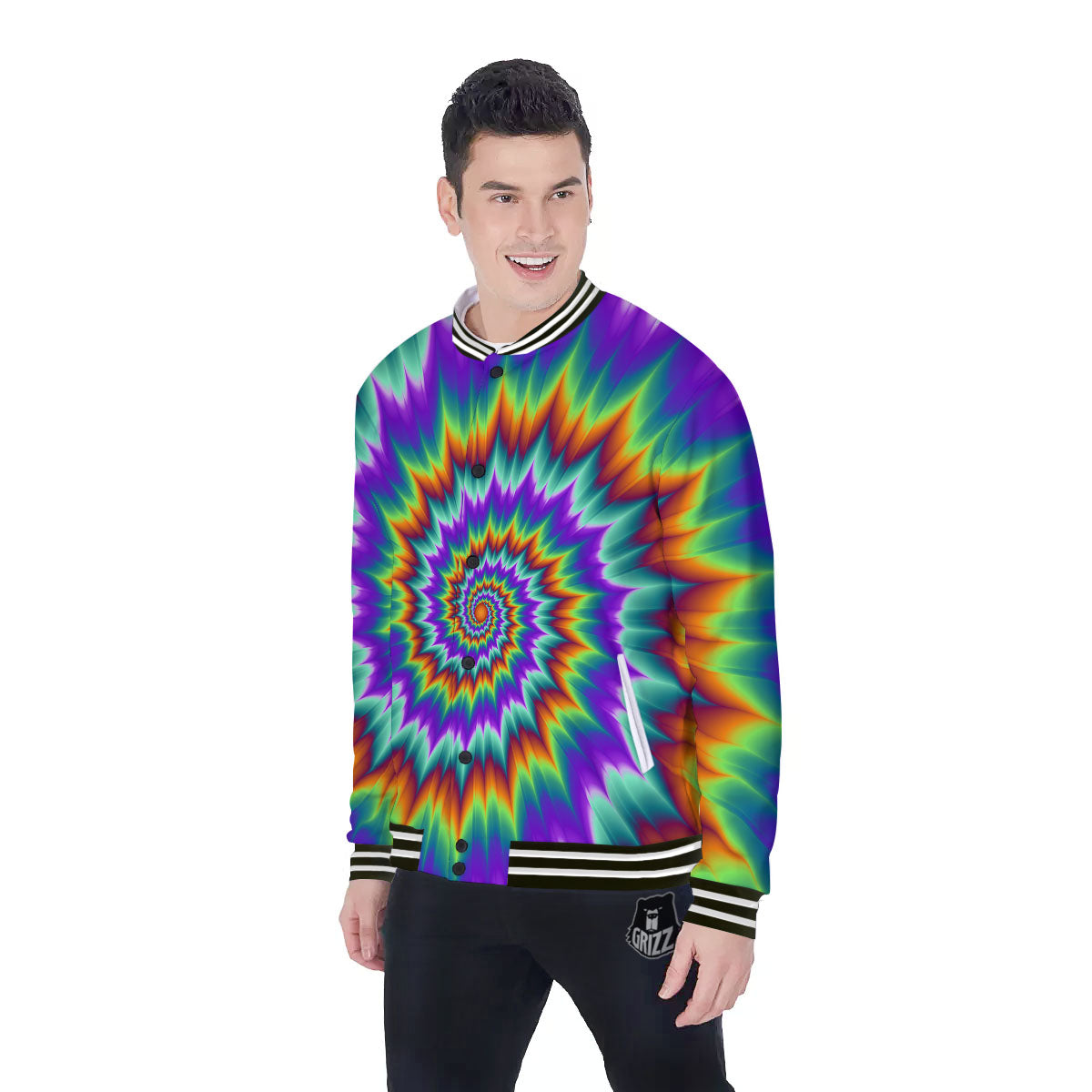 Illusion Optical Psychedelic Spiral Baseball Jacket-grizzshop
