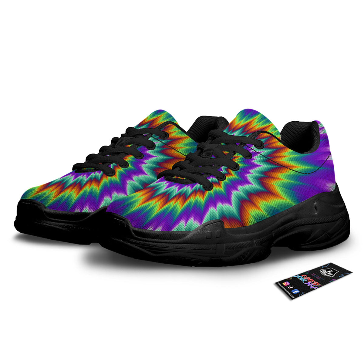 Illusion Optical Psychedelic Spiral Black Chunky Shoes-grizzshop
