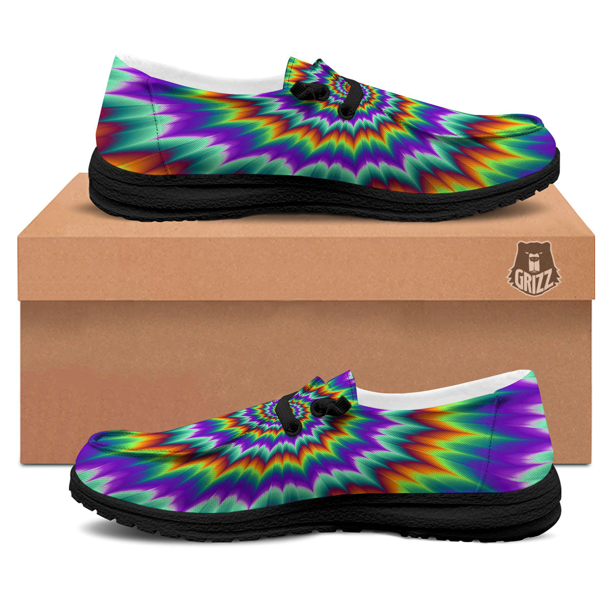 Illusion Optical Psychedelic Spiral Black Loafers-grizzshop