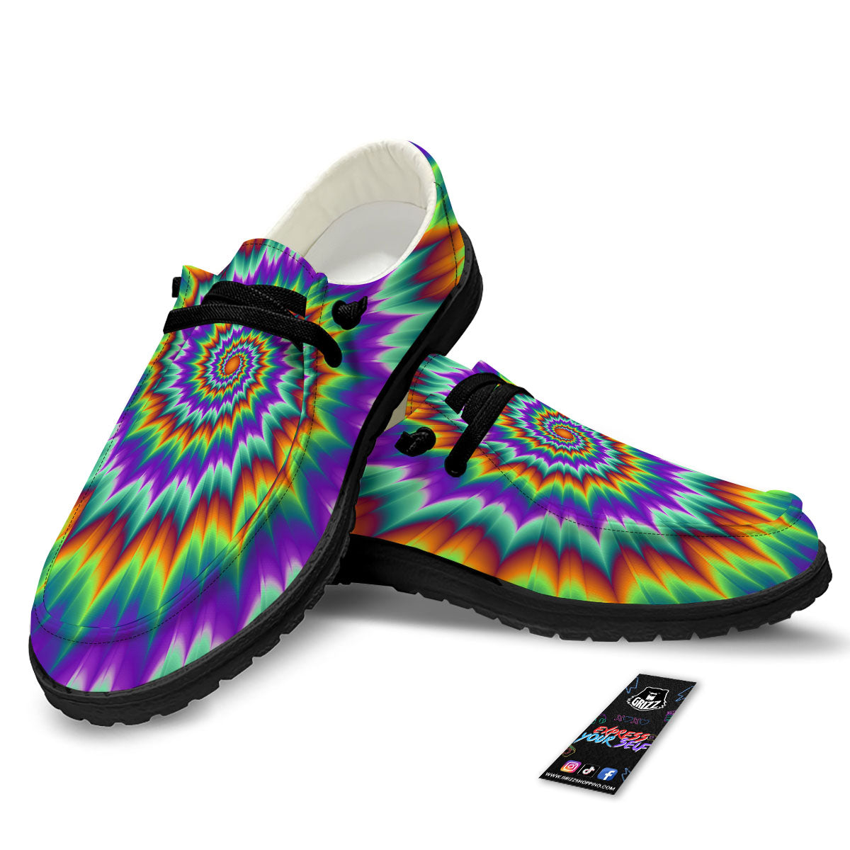 Illusion Optical Psychedelic Spiral Black Loafers-grizzshop