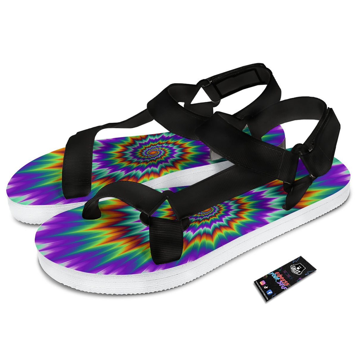 Illusion Optical Psychedelic Spiral Black Open Toe Sandals-grizzshop