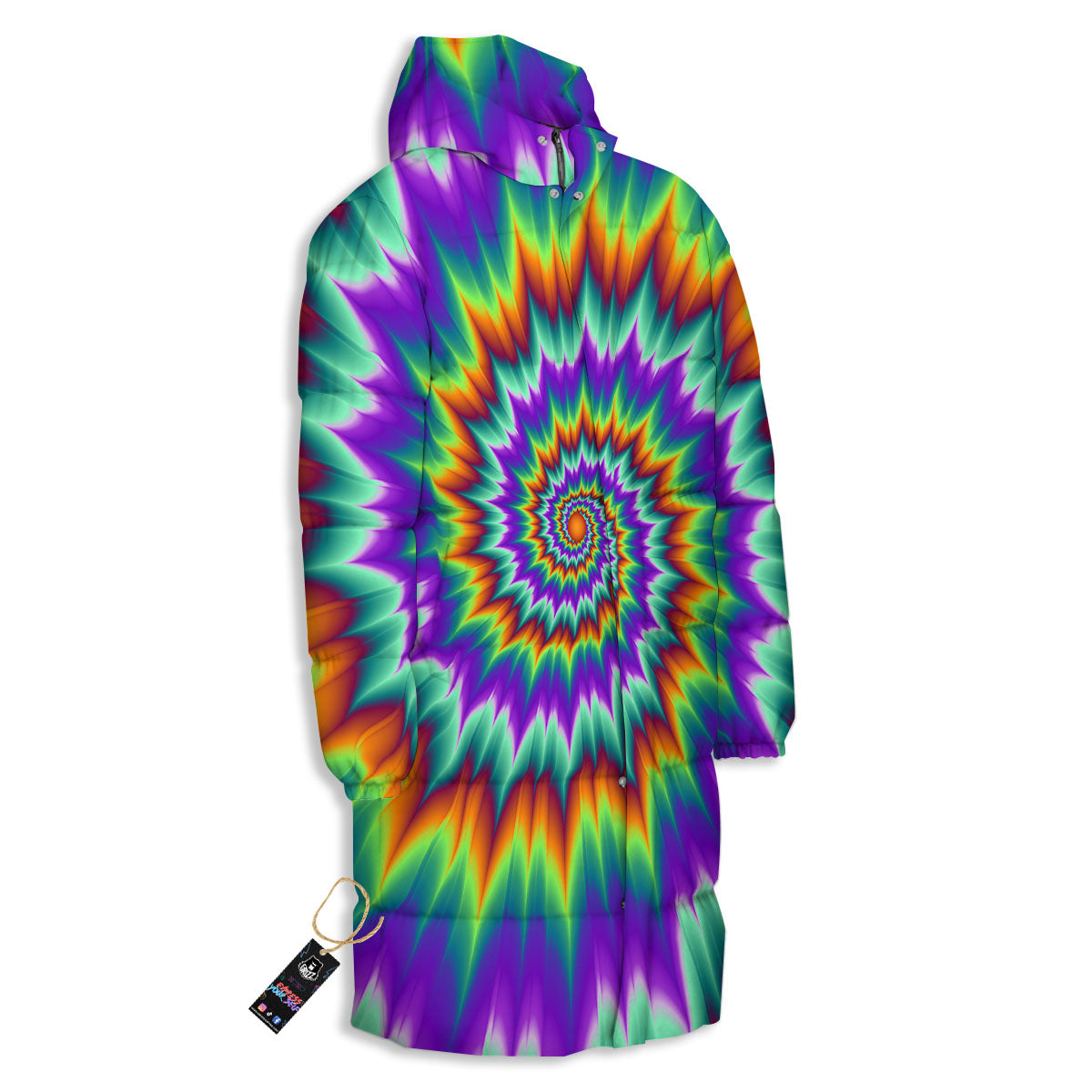 Illusion Optical Psychedelic Spiral Long Down Jacket-grizzshop