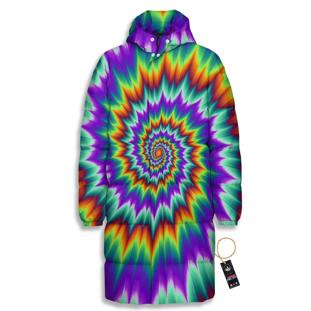 Illusion Optical Psychedelic Spiral Long Down Jacket-grizzshop