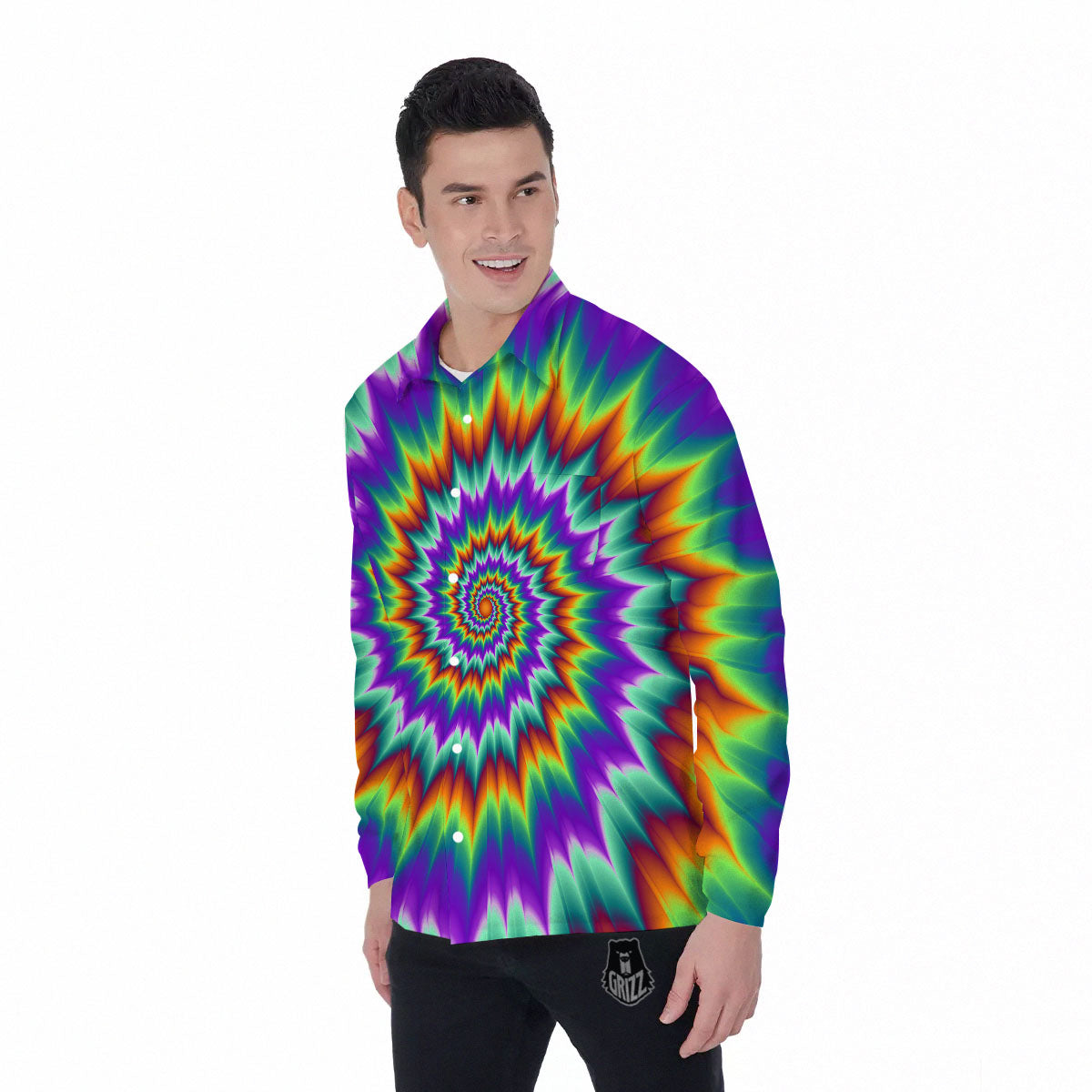 Illusion Optical Psychedelic Spiral Men's Long Sleeve Shirts-grizzshop