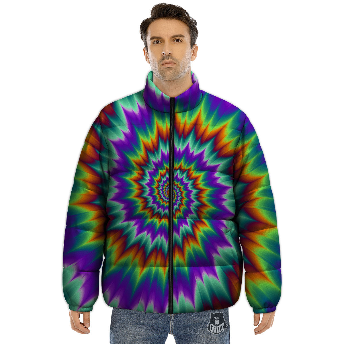 Illusion Optical Psychedelic Spiral Puffer Jacket-grizzshop