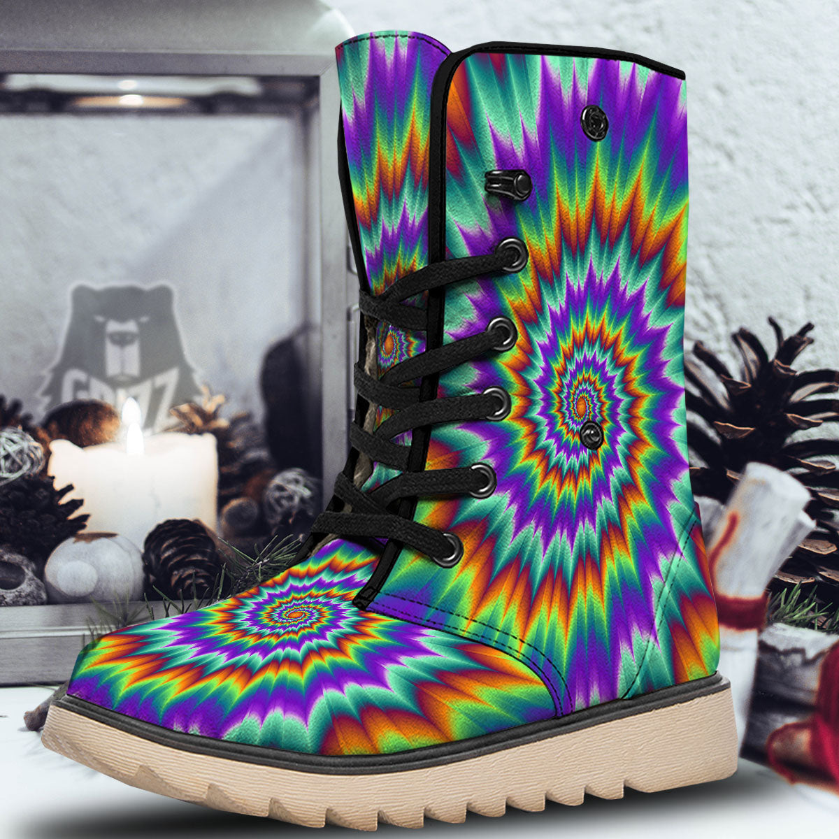 Illusion Optical Psychedelic Spiral Snow Boots-grizzshop